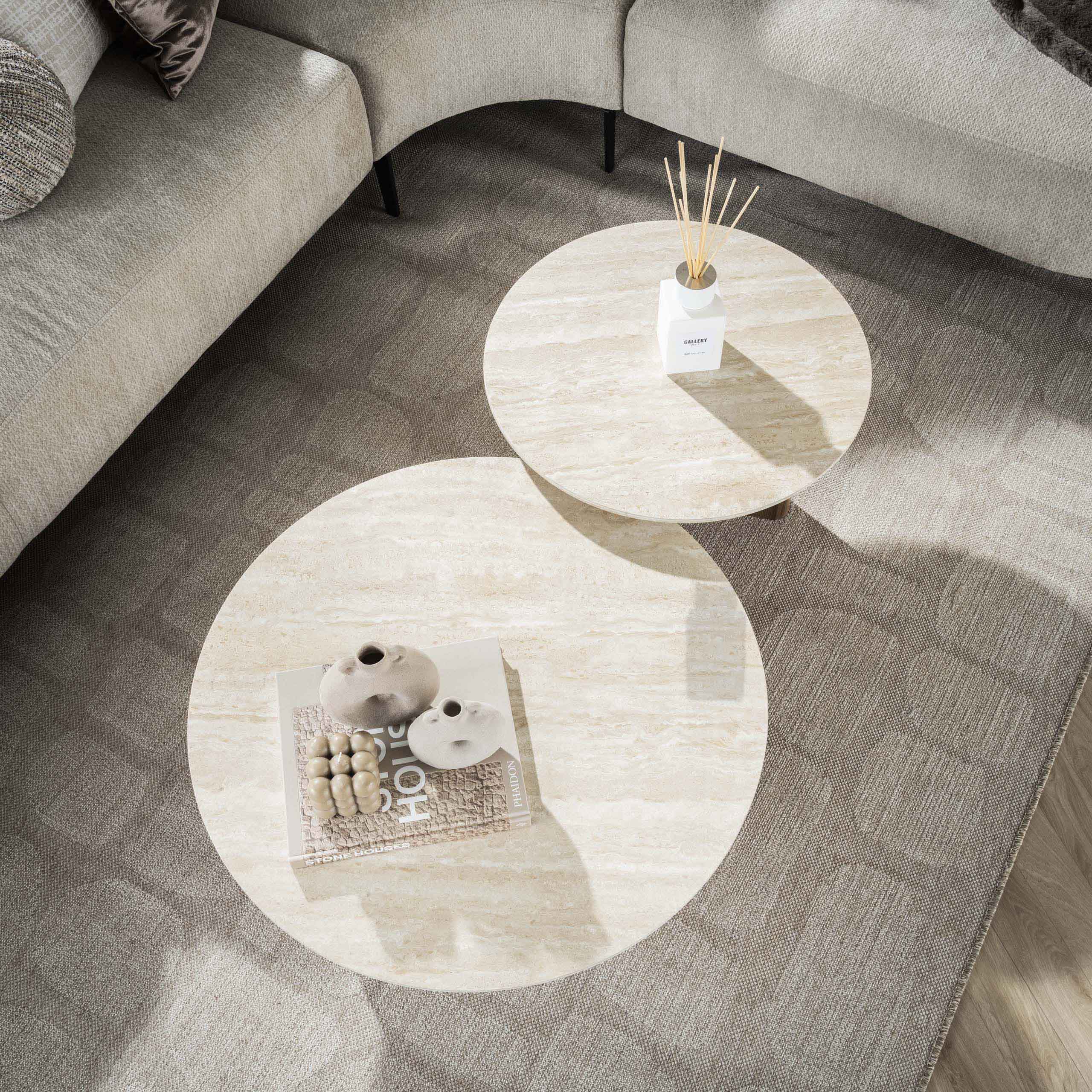 Salontafel Romano rond set van 2 / Keramiek travertin – afbeelding 2