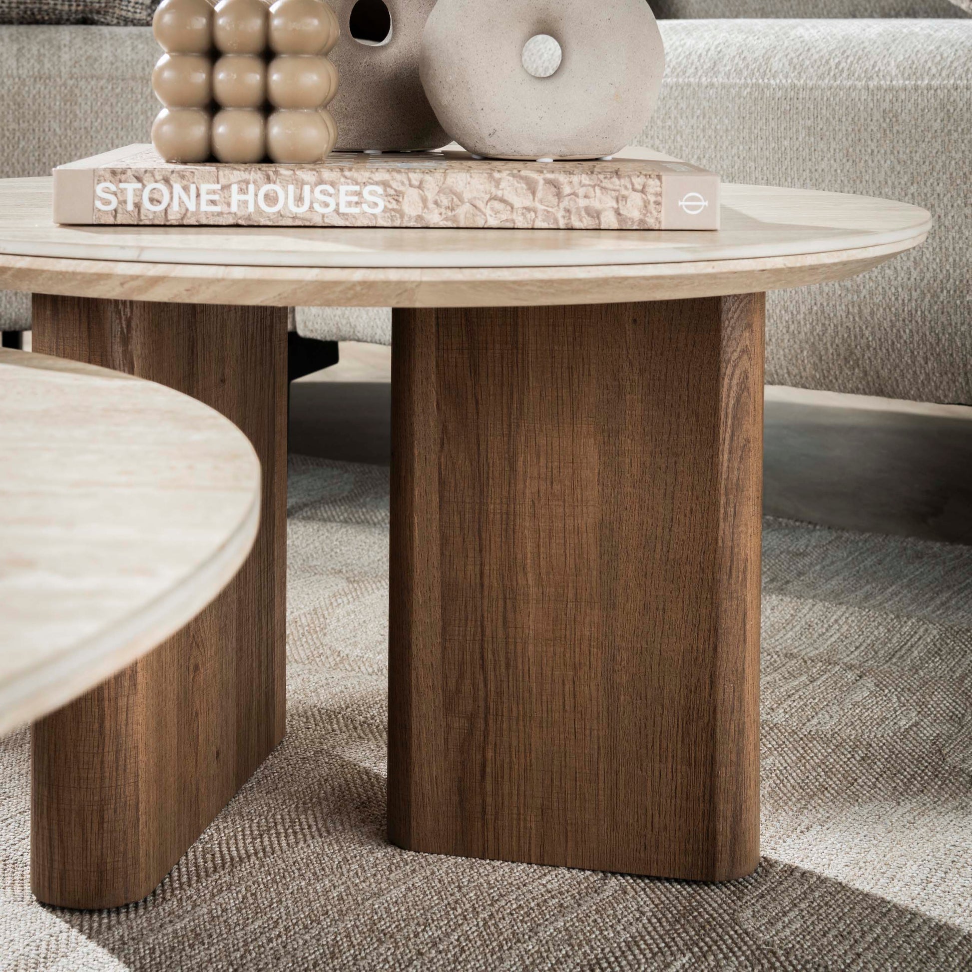 Salontafel Romano rond set van 2 / Keramiek travertin – afbeelding 3
