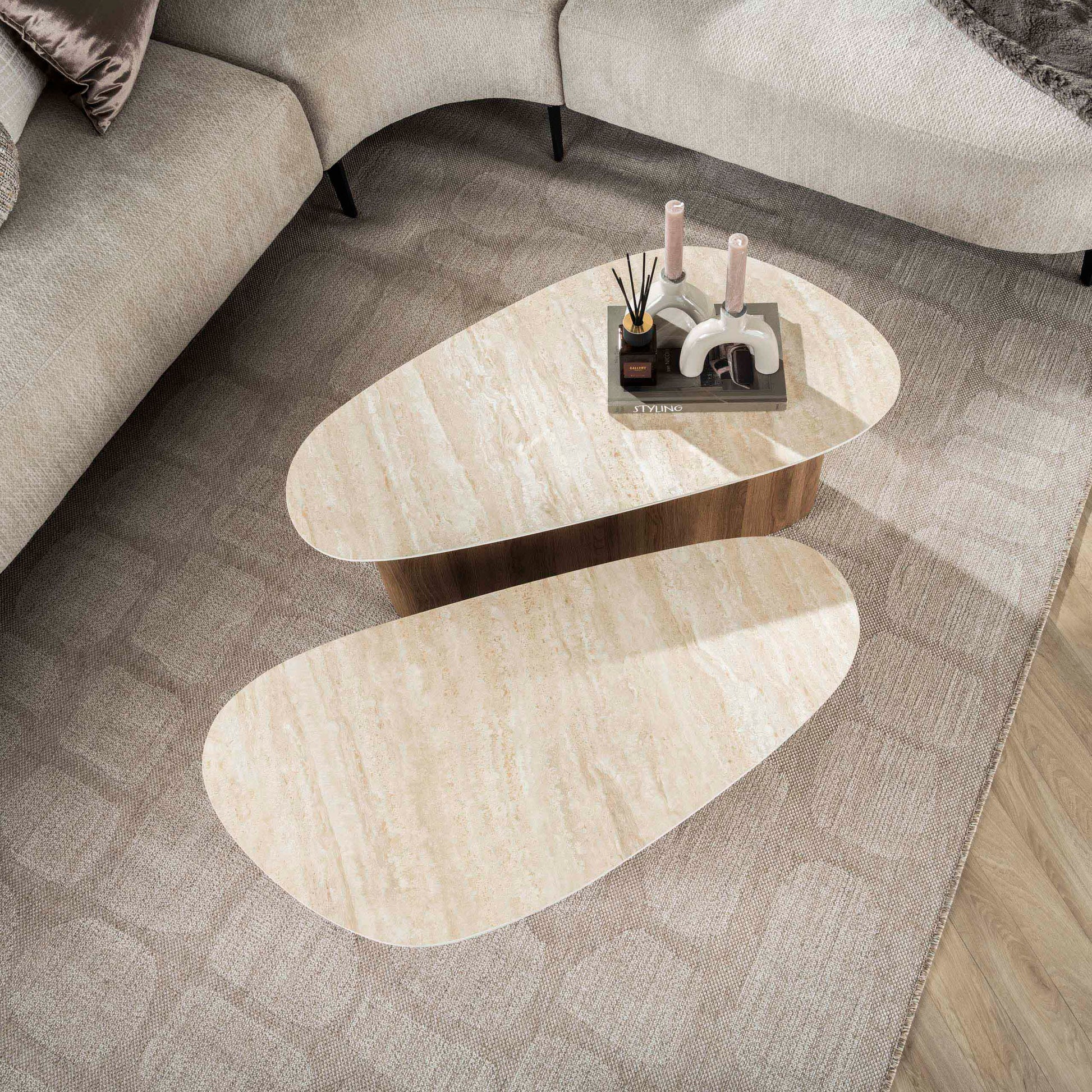 Salontafel Romano driehoekig set van 2 / Keramiek travertin – afbeelding 2