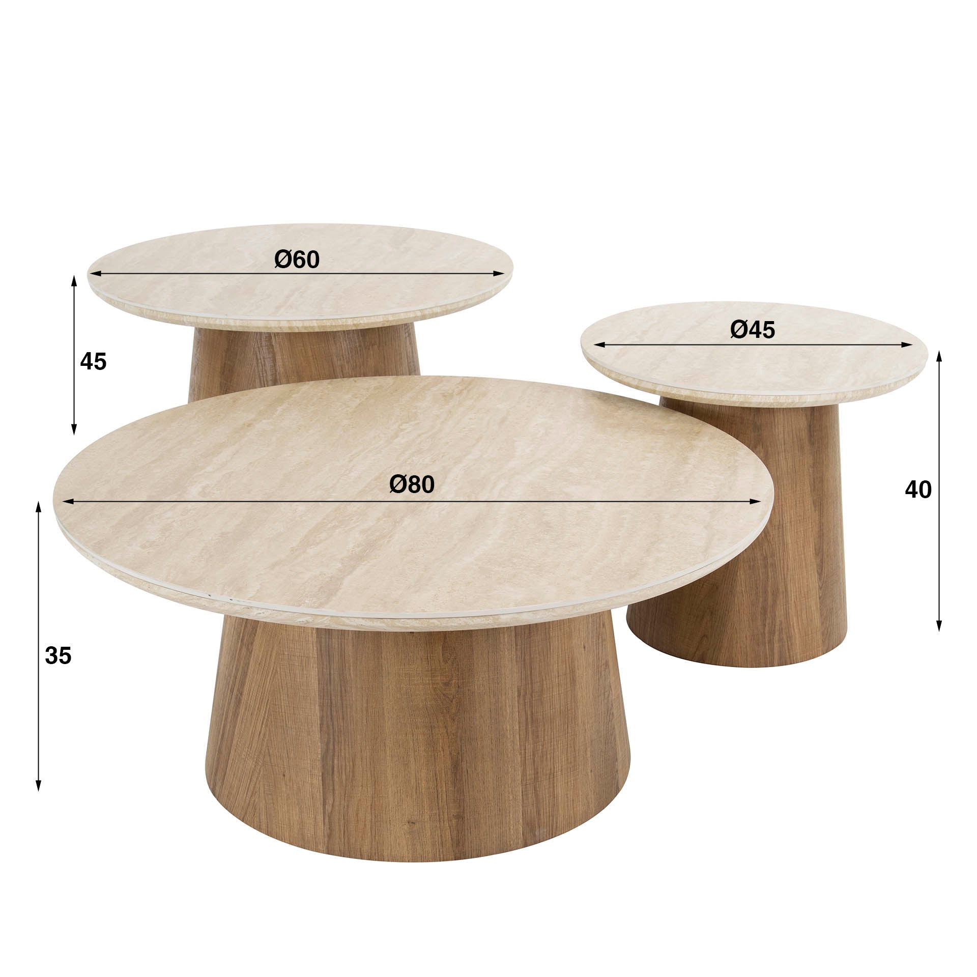 Salontafel Romano rond set van 3 / Keramiek travertin – afbeelding 5