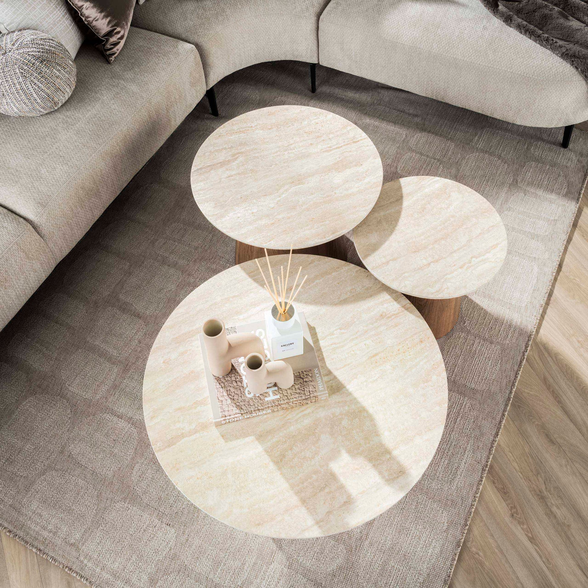 Salontafel Romano rond set van 3 / Keramiek travertin – afbeelding 2