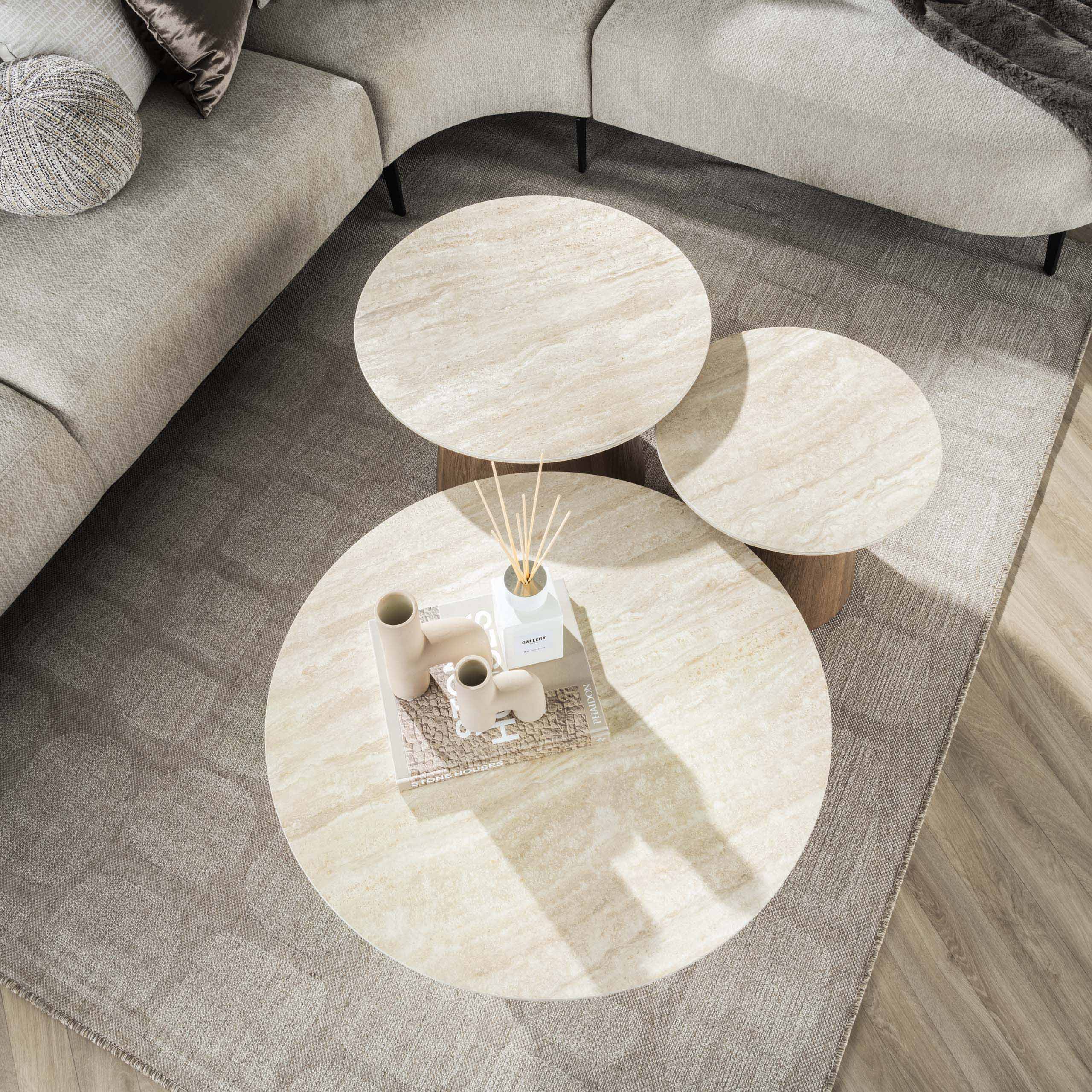 Salontafel Romano rond set van 3 / Keramiek travertin – afbeelding 2