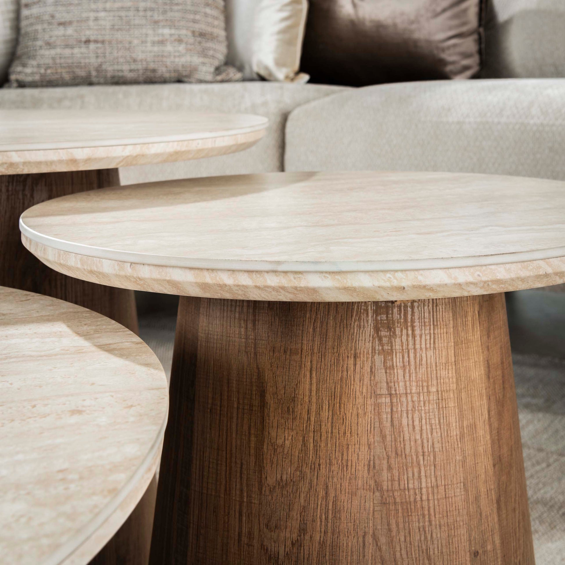 Salontafel Romano rond set van 3 / Keramiek travertin – afbeelding 3
