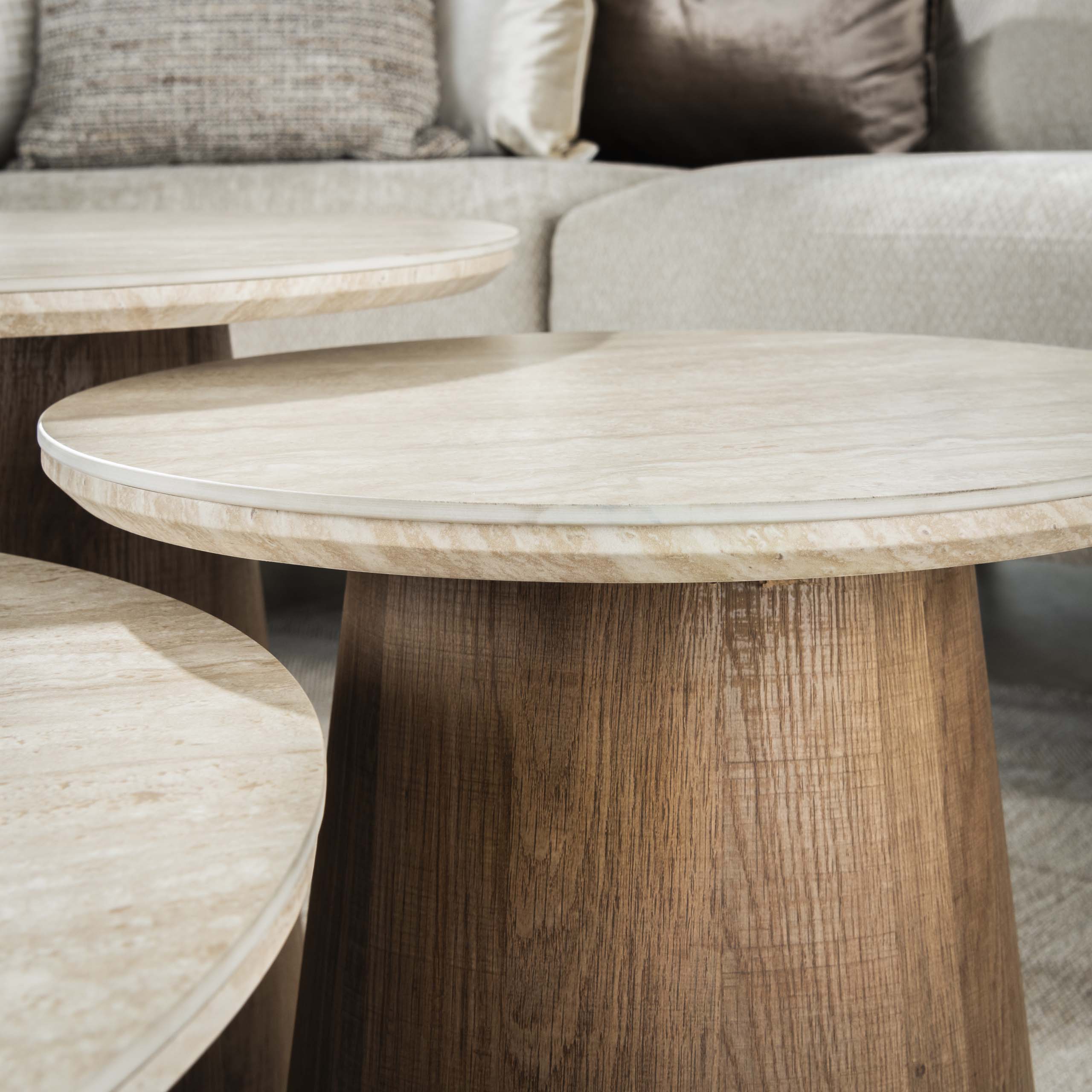 Salontafel Romano rond set van 3 / Keramiek travertin – afbeelding 3