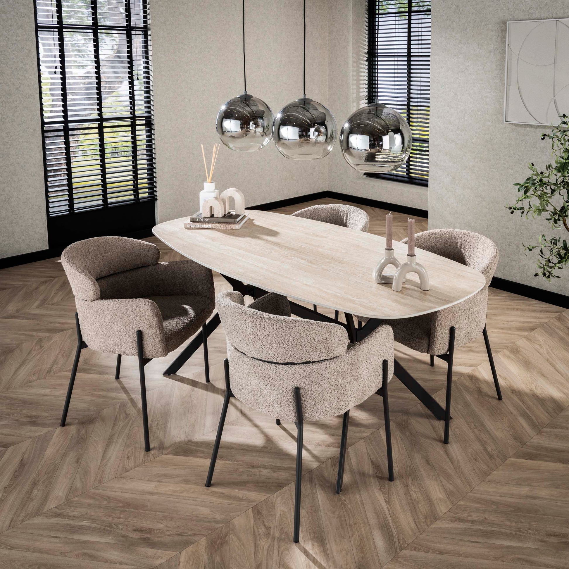 Eettafel Romano deens ovaal 180cm / Keramiek travertin – afbeelding 1