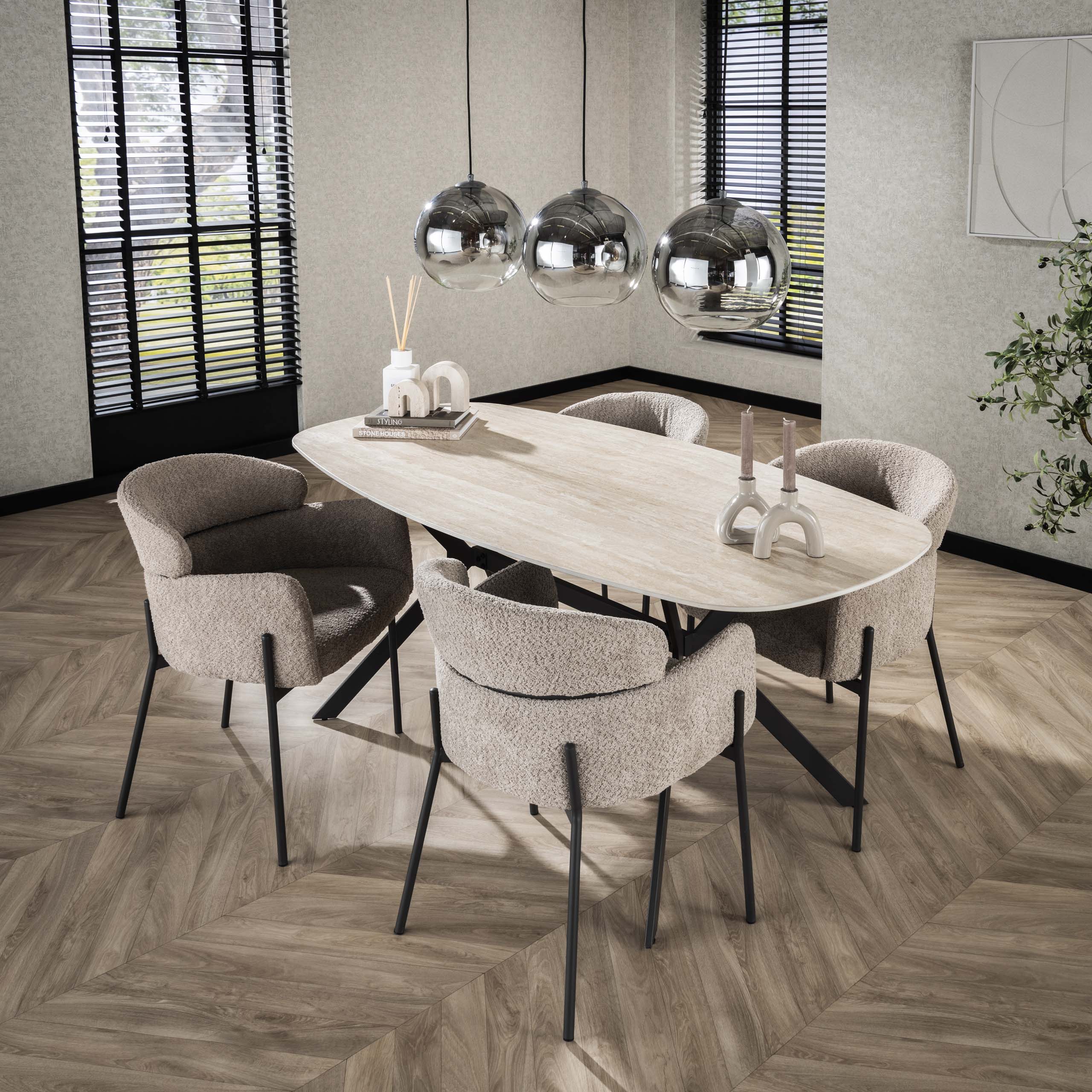 Eettafel Romano deens ovaal 180cm / Keramiek travertin – afbeelding 1