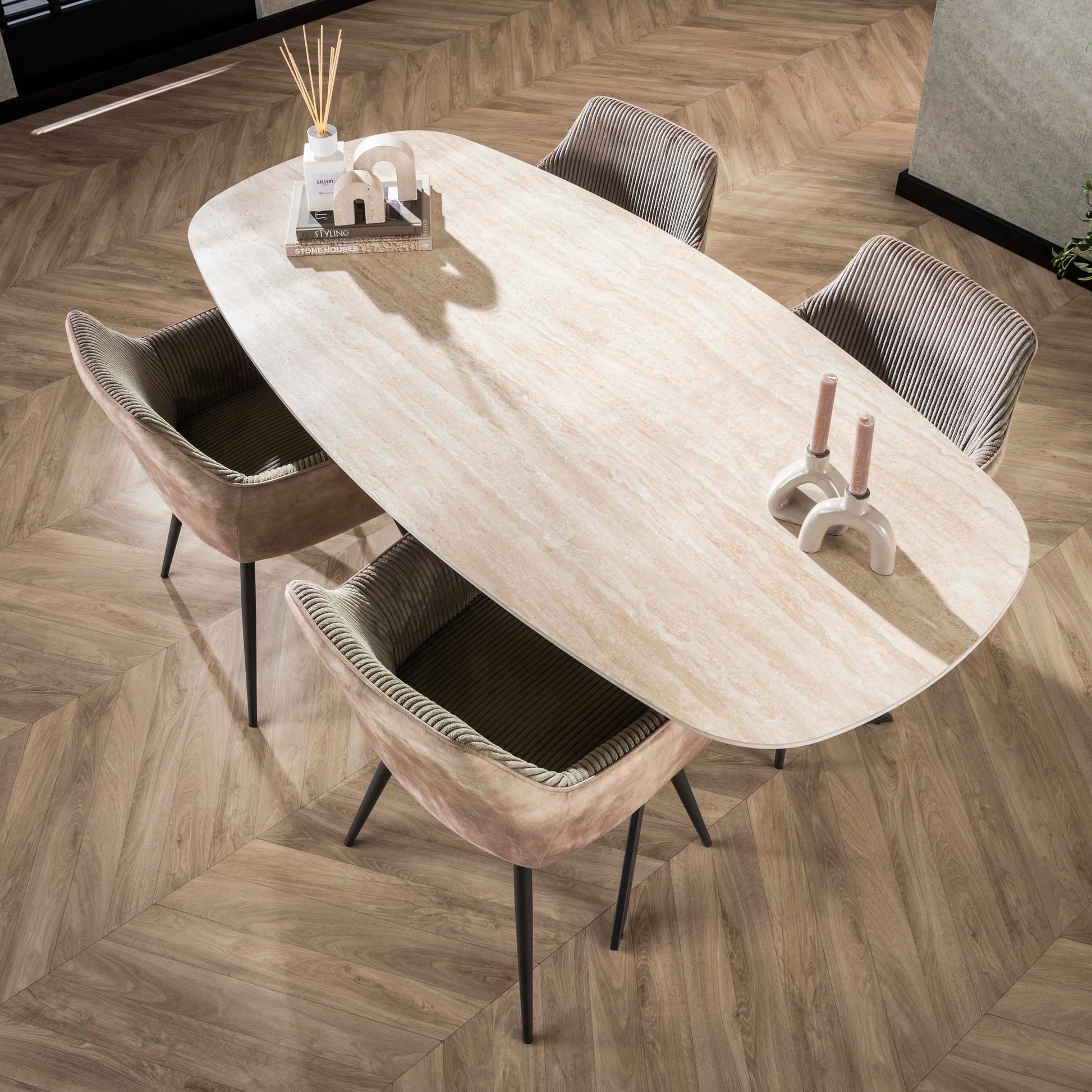 Eettafel Romano deens ovaal 180cm / Keramiek travertin – afbeelding 3