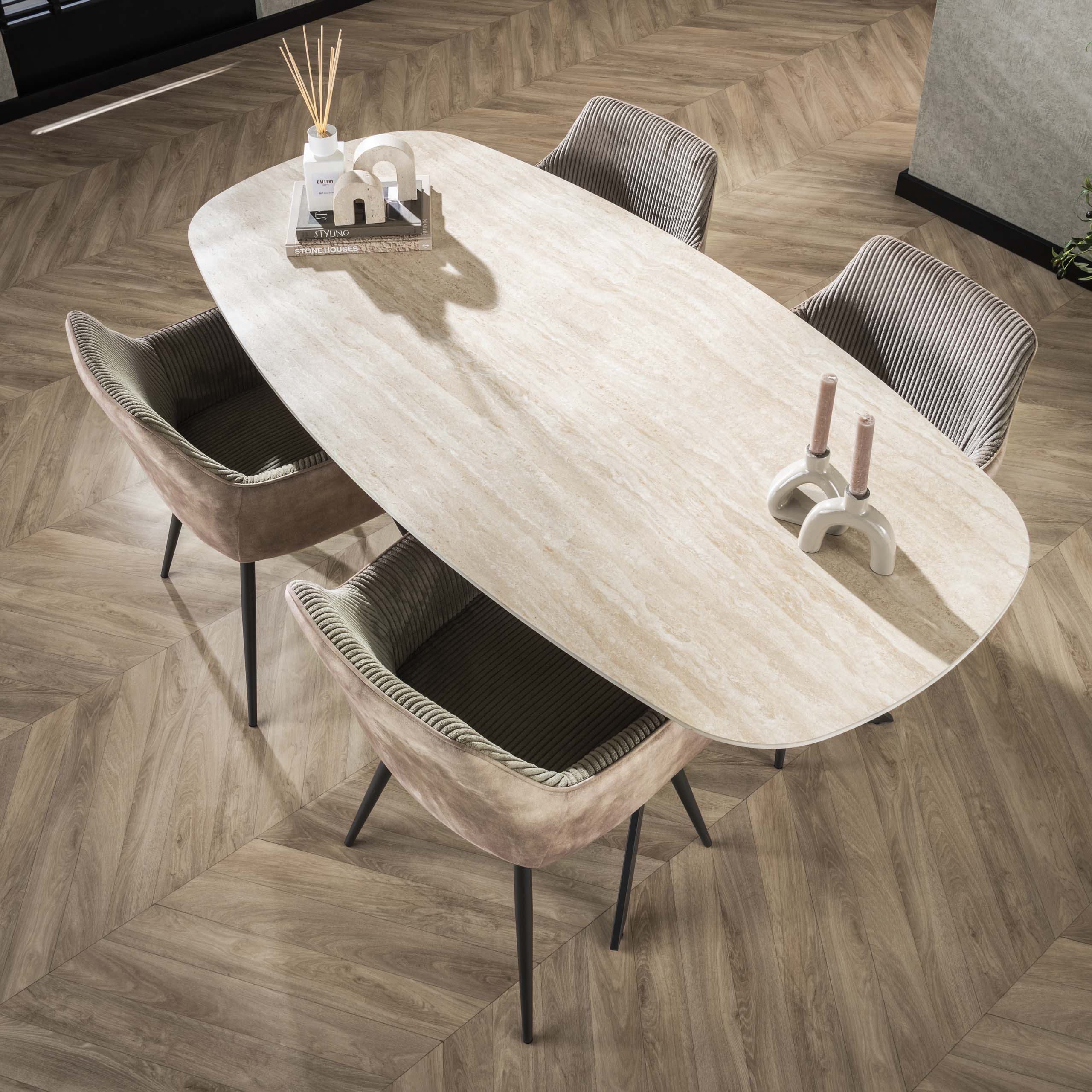 Eettafel Romano deens ovaal 180cm / Keramiek travertin – afbeelding 3