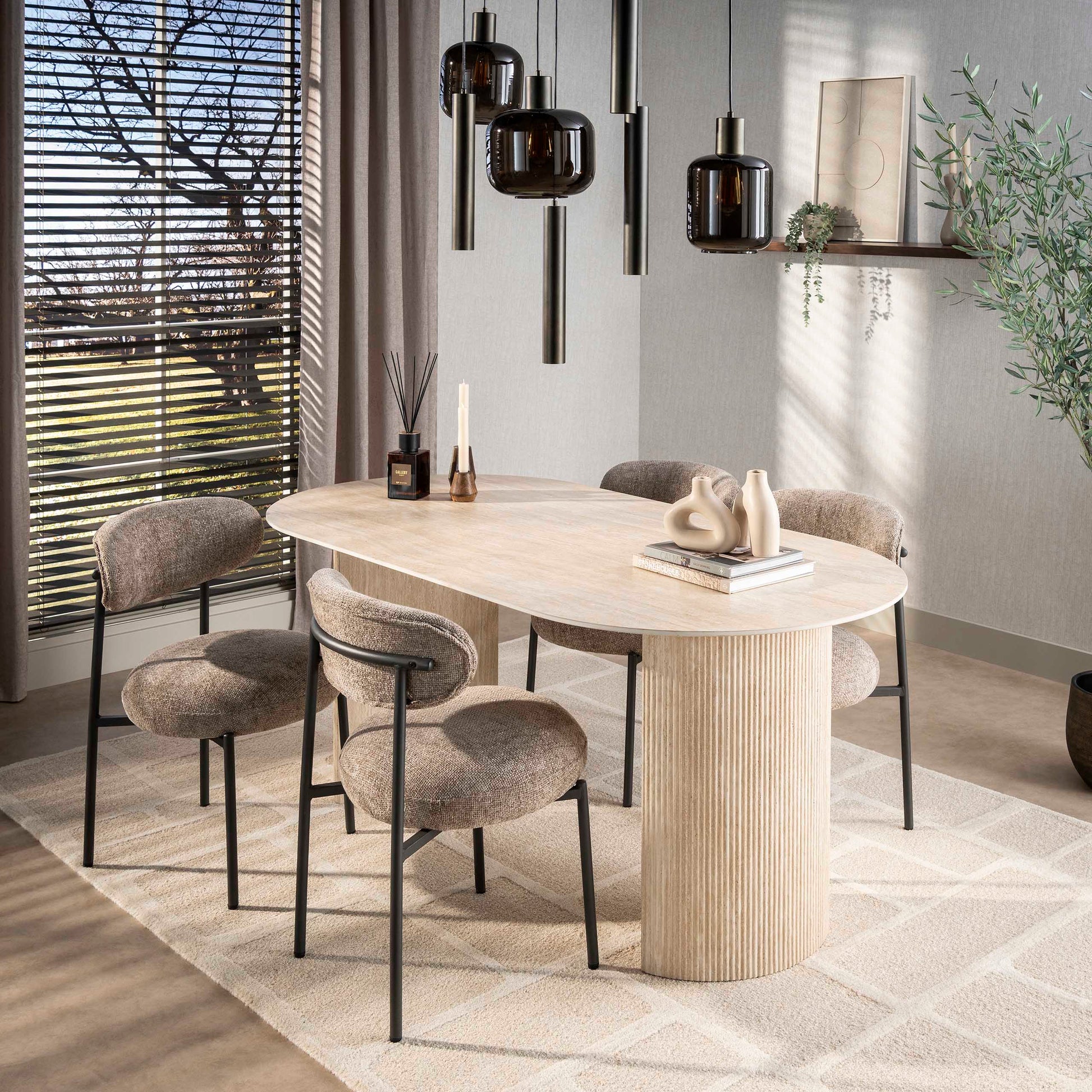 Eettafel Romano Arch plat ovaal 180cm / Keramiek travertin – afbeelding 1
