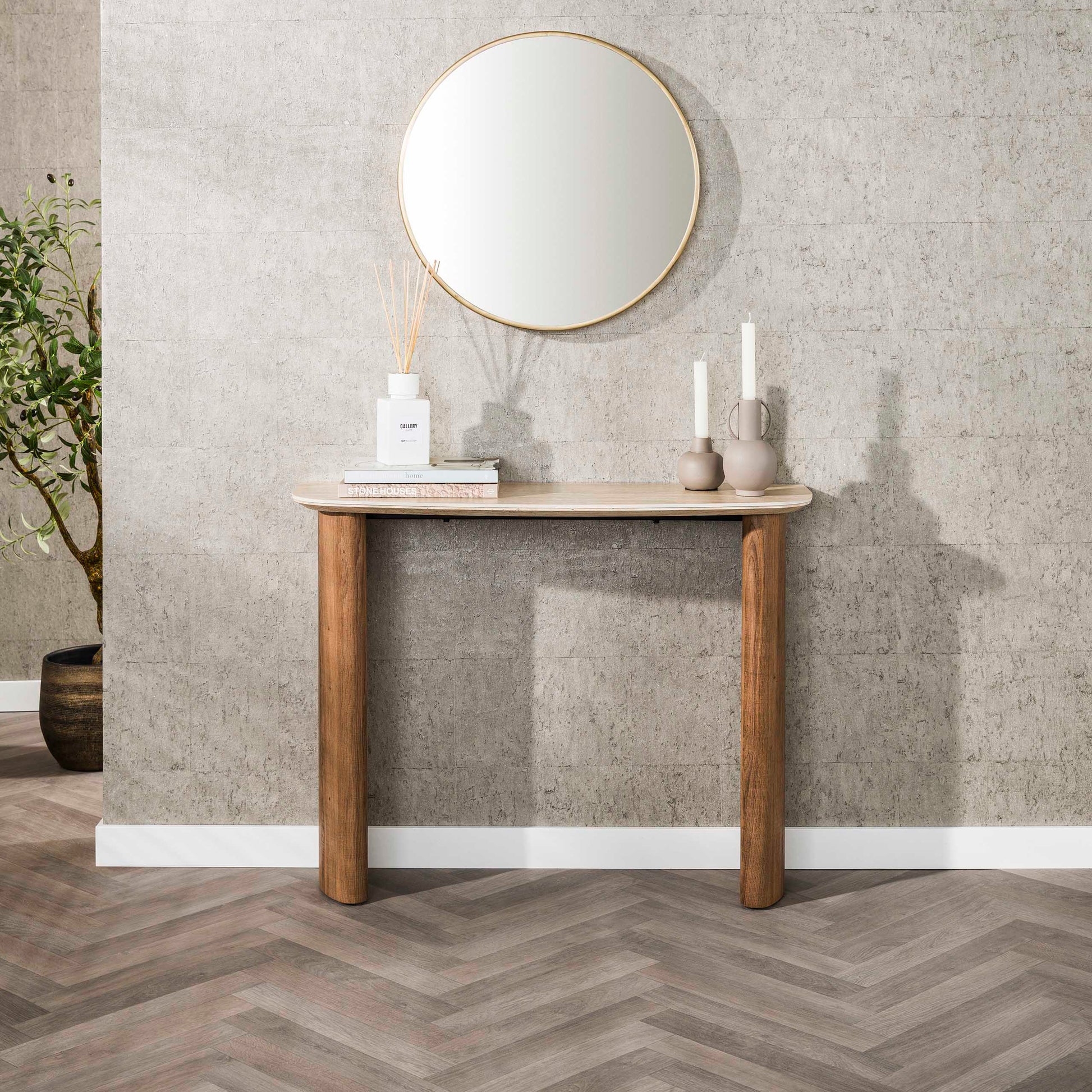 Hal-/kaptafel Romano Curvo / Keramiek travertin – afbeelding 2