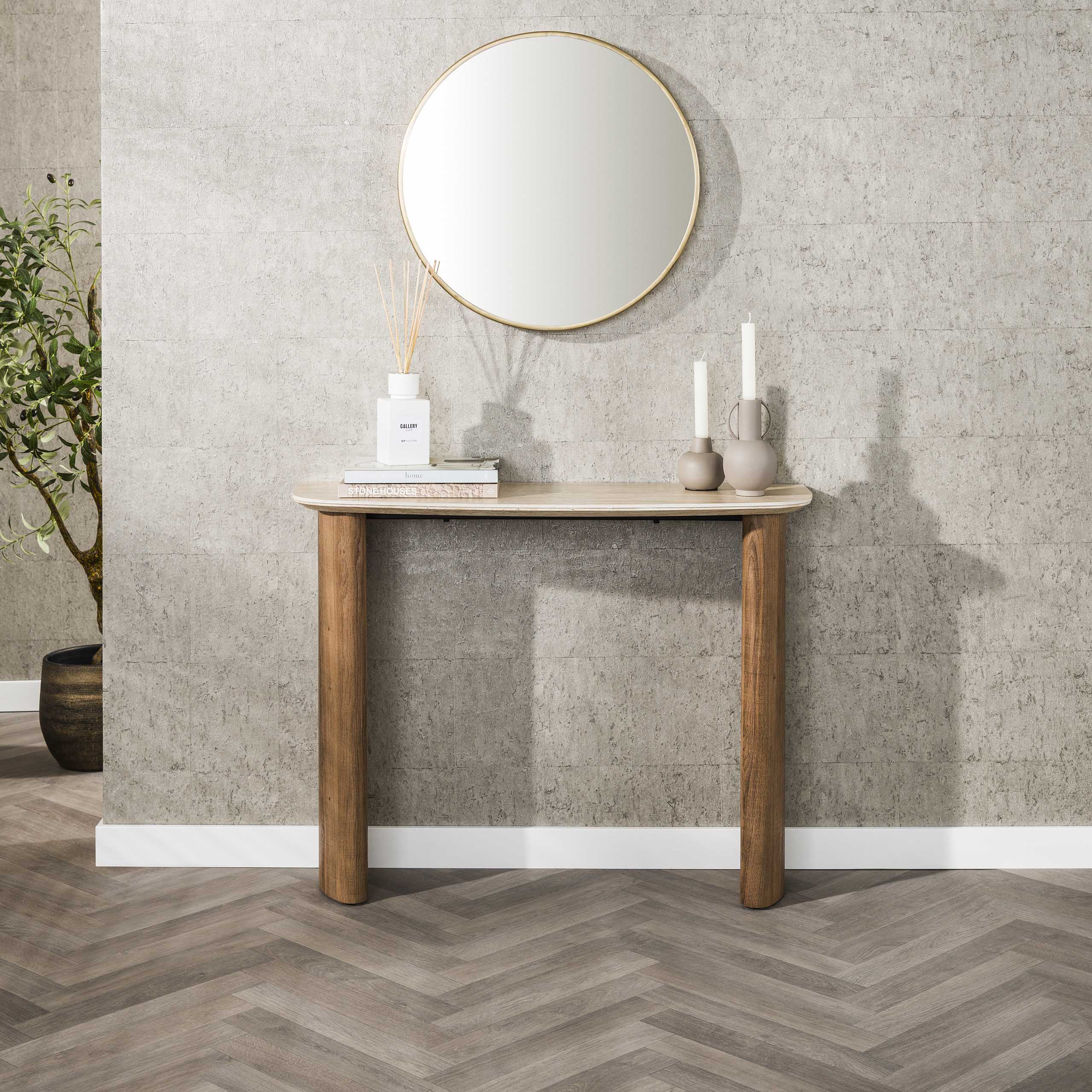 Hal-/kaptafel Romano Curvo / Keramiek travertin – afbeelding 2