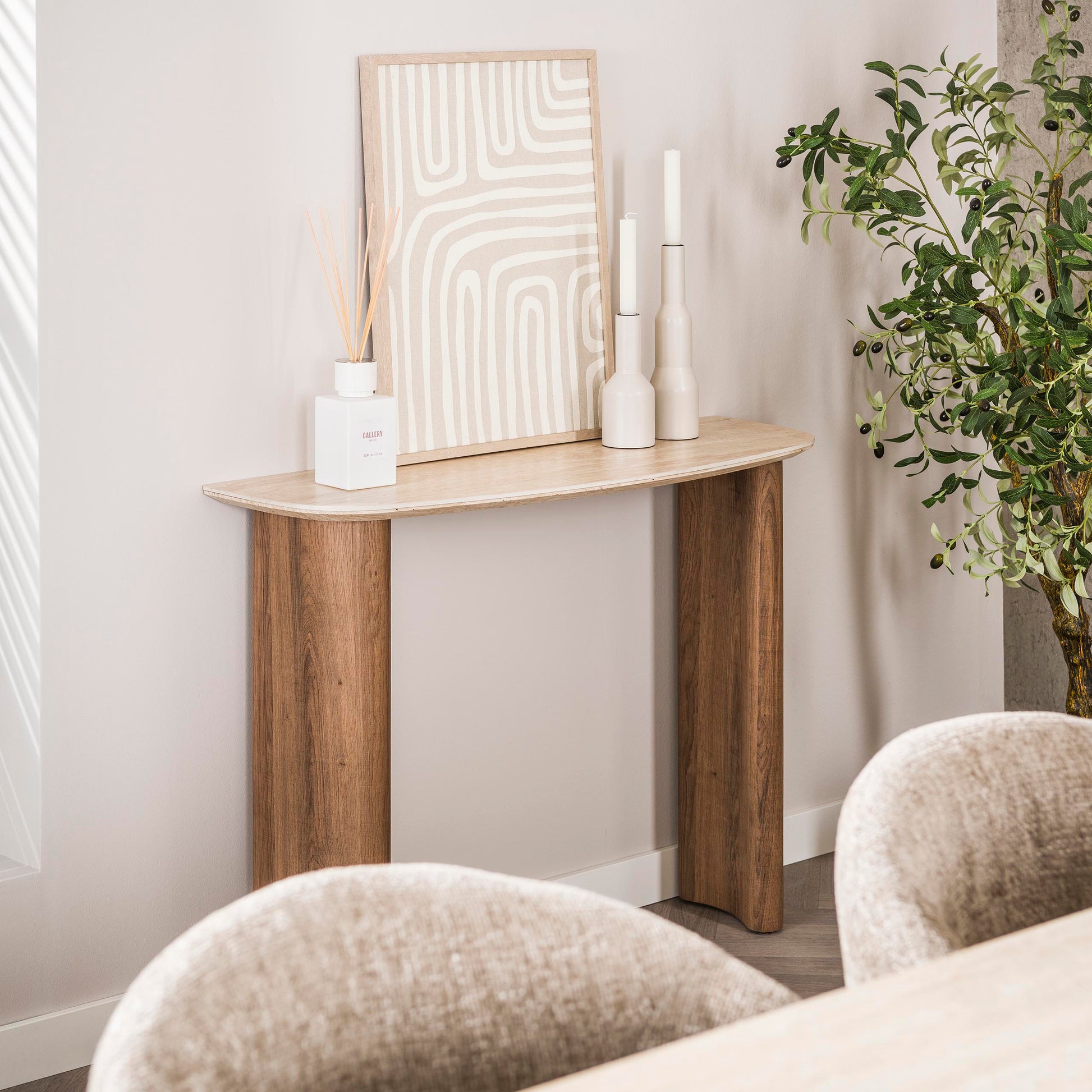 Hal-/kaptafel Romano Curvo / Keramiek travertin – afbeelding 3