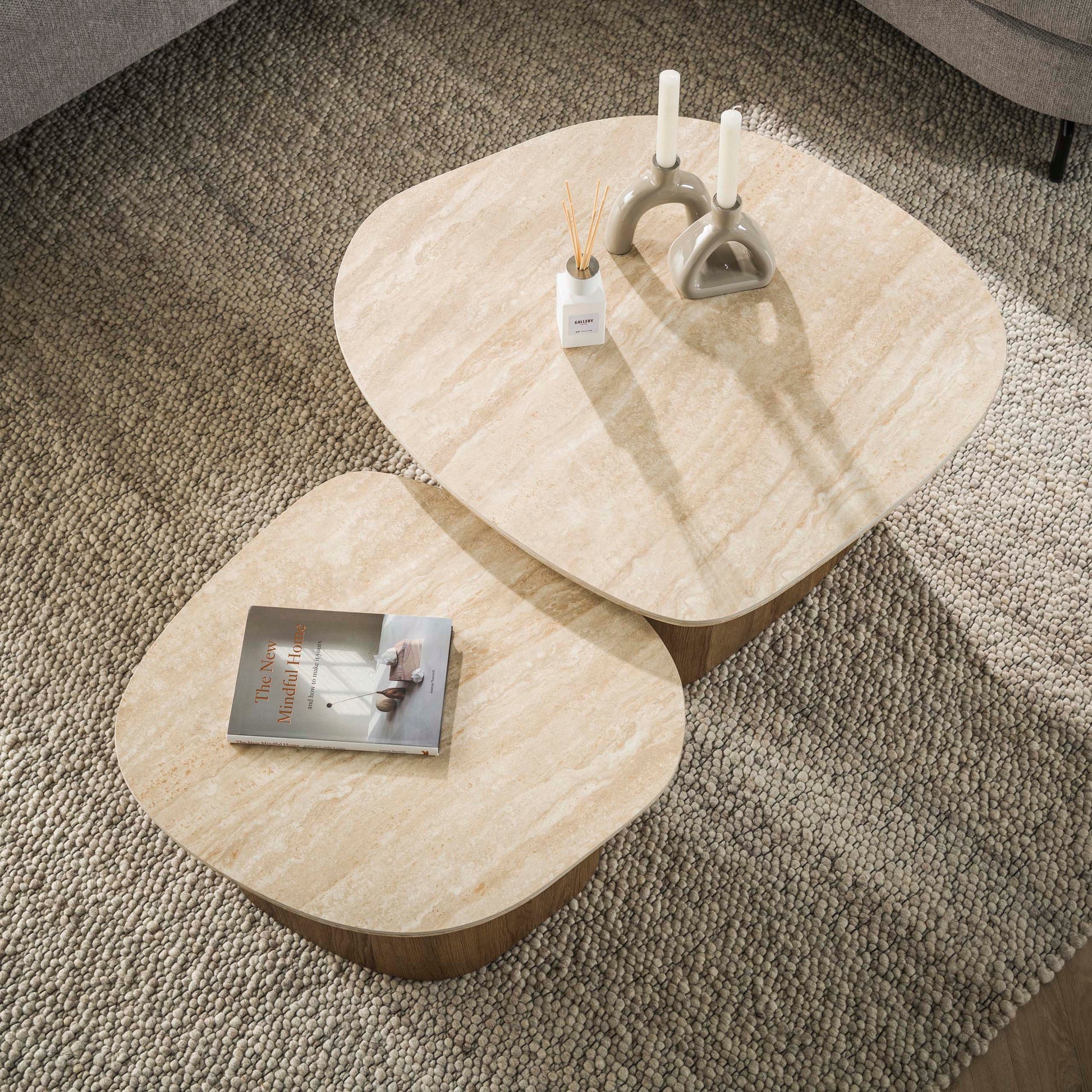 Salontafel Romano kiezel set van 2 / Keramiek travertin – afbeelding 1