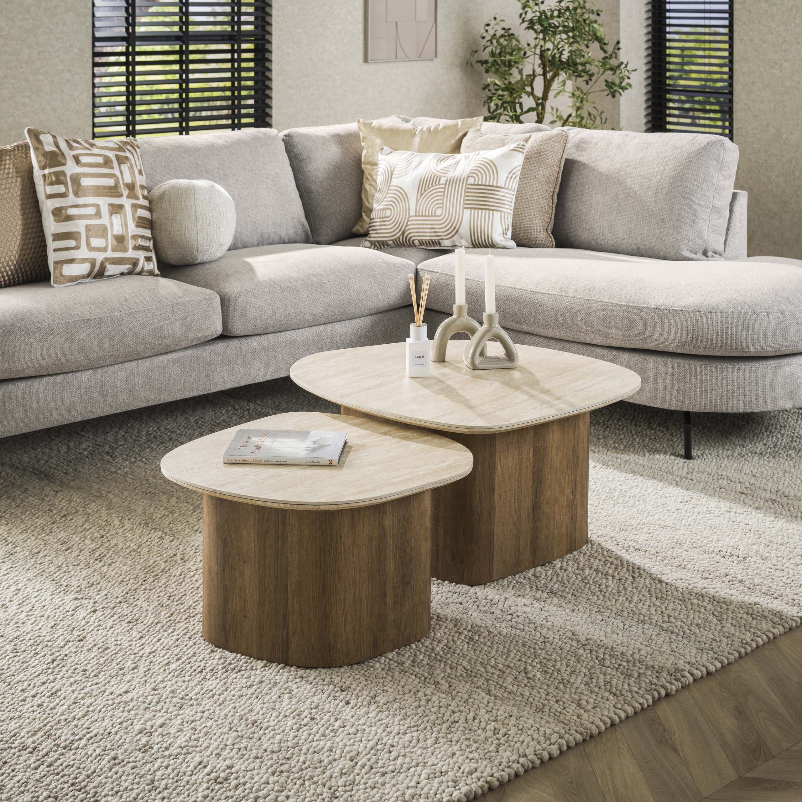 Salontafel Romano kiezel set van 2 / Keramiek travertin – afbeelding 2