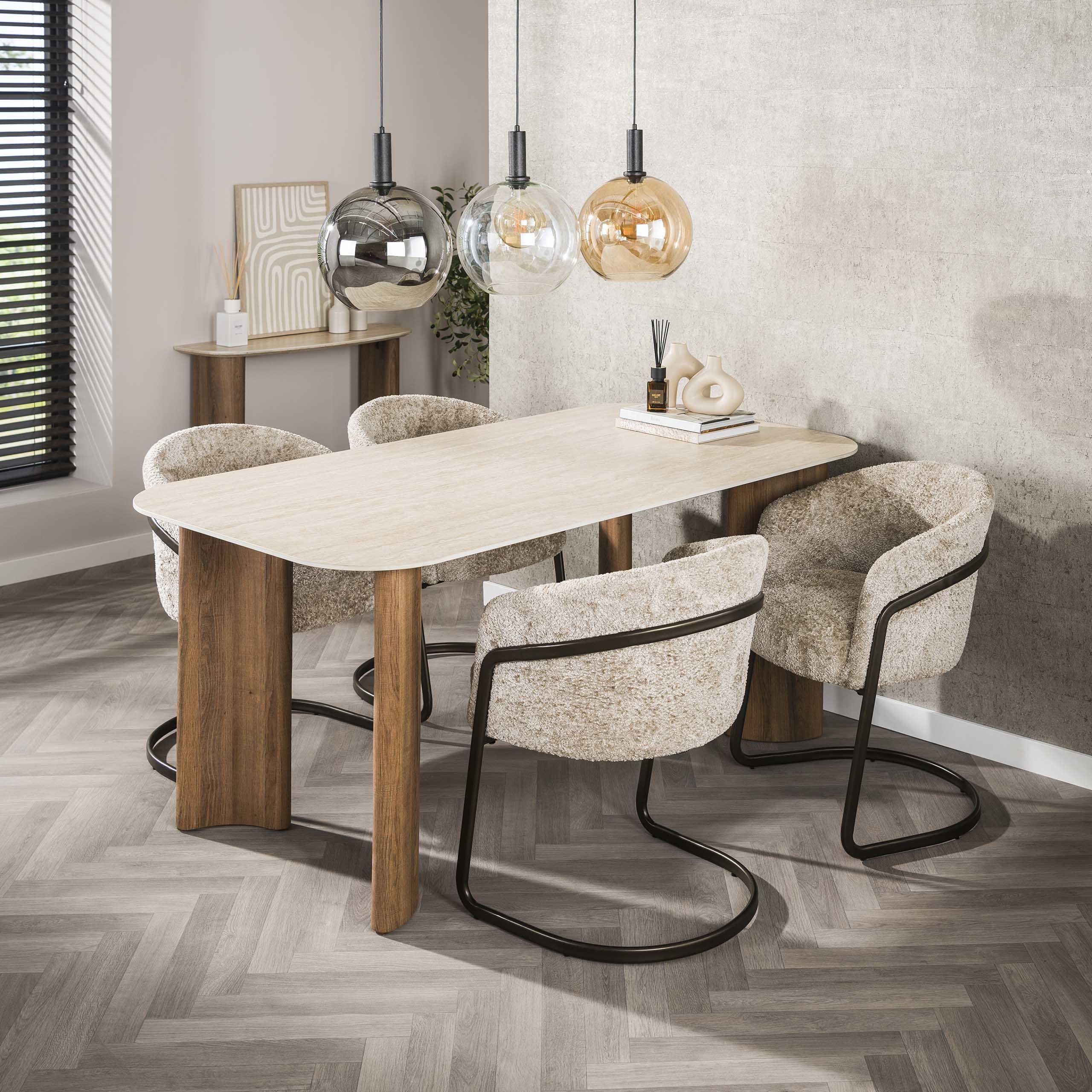 Eettafel Romano Curvo 180cm / 3D keramiek travertin – afbeelding 1