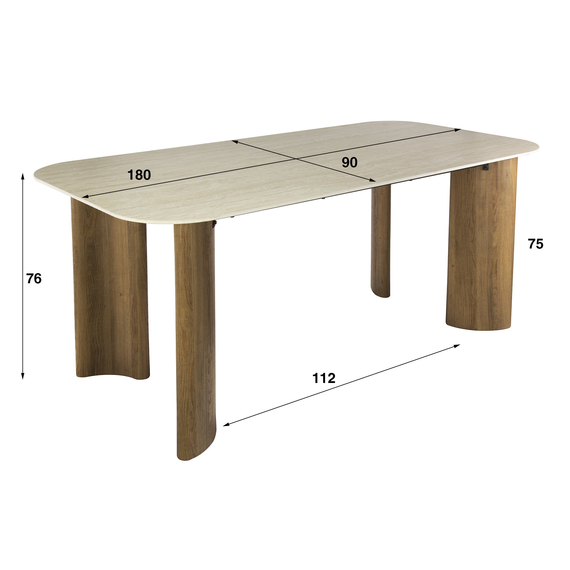 Eettafel Romano Curvo 180cm / 3D keramiek travertin – afbeelding 7