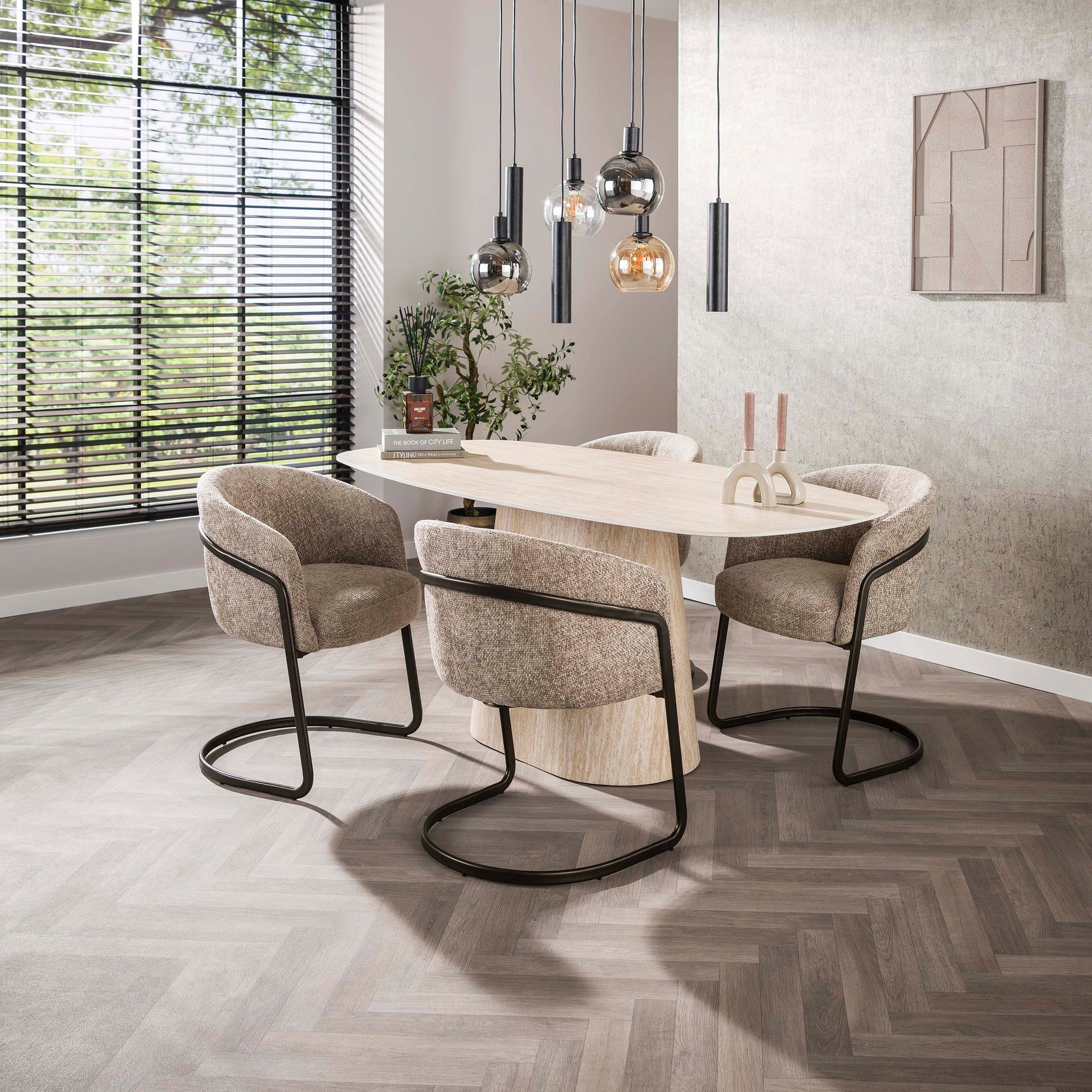 Eettafel Centro deens ovaal 180cm / 3D keramiek travertin – afbeelding 1