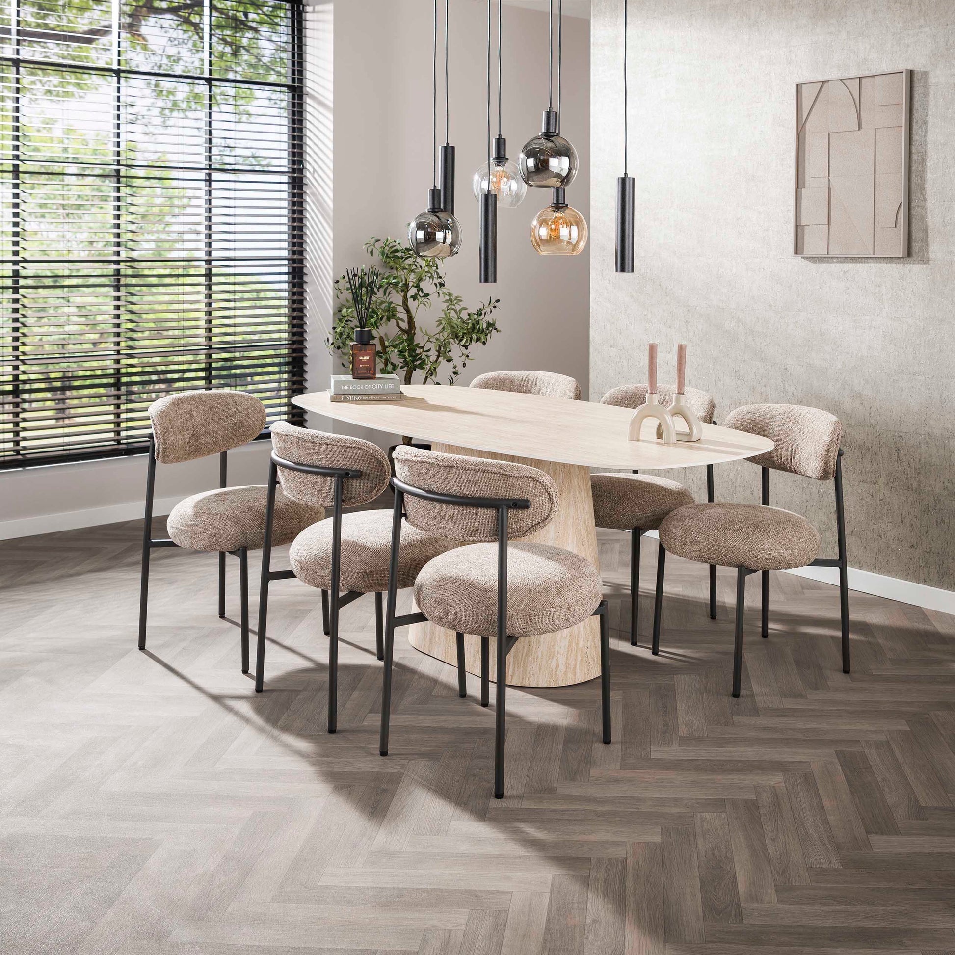 Eettafel Centro deens ovaal 180cm / 3D keramiek travertin – afbeelding 2