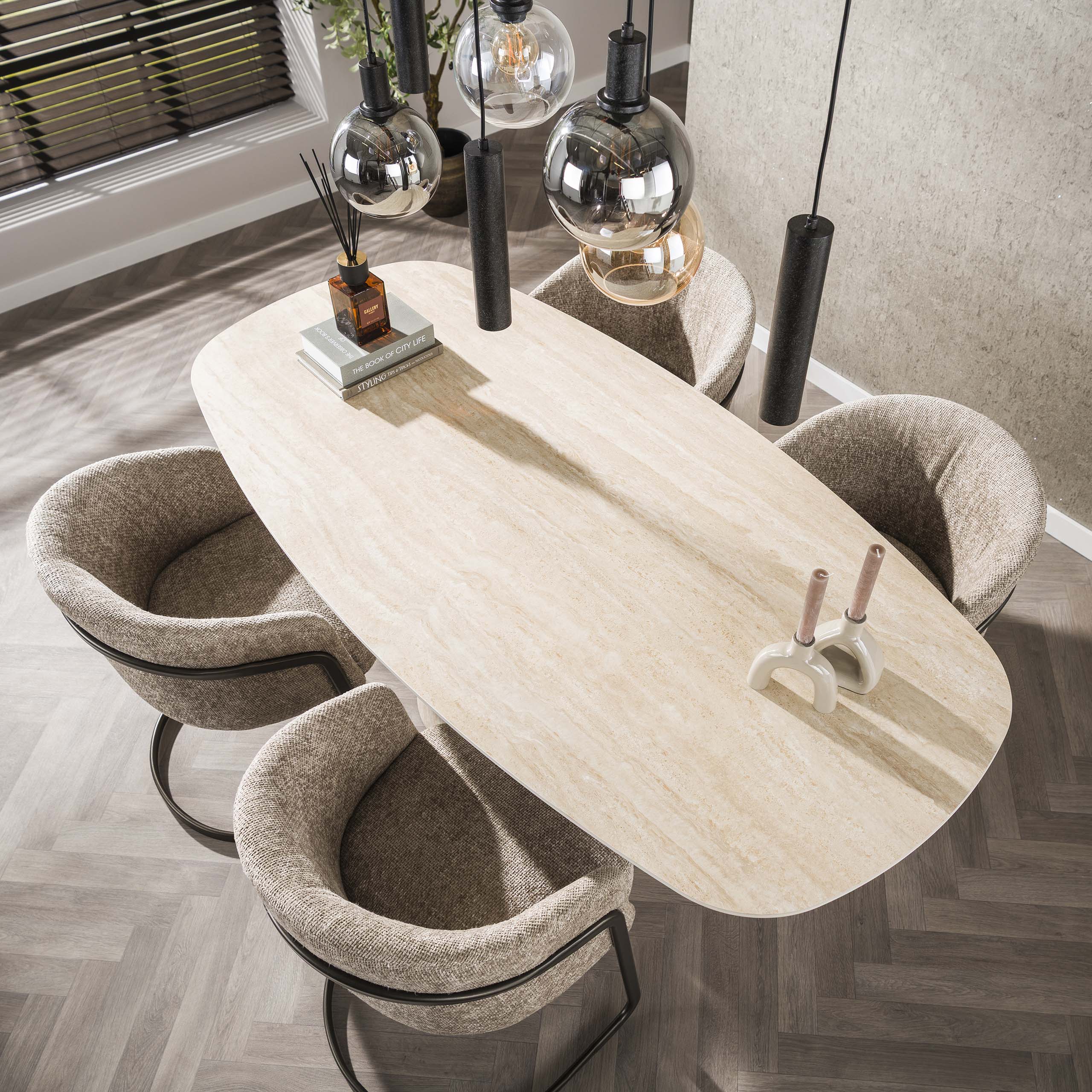 Eettafel Centro deens ovaal 180cm / 3D keramiek travertin – afbeelding 3