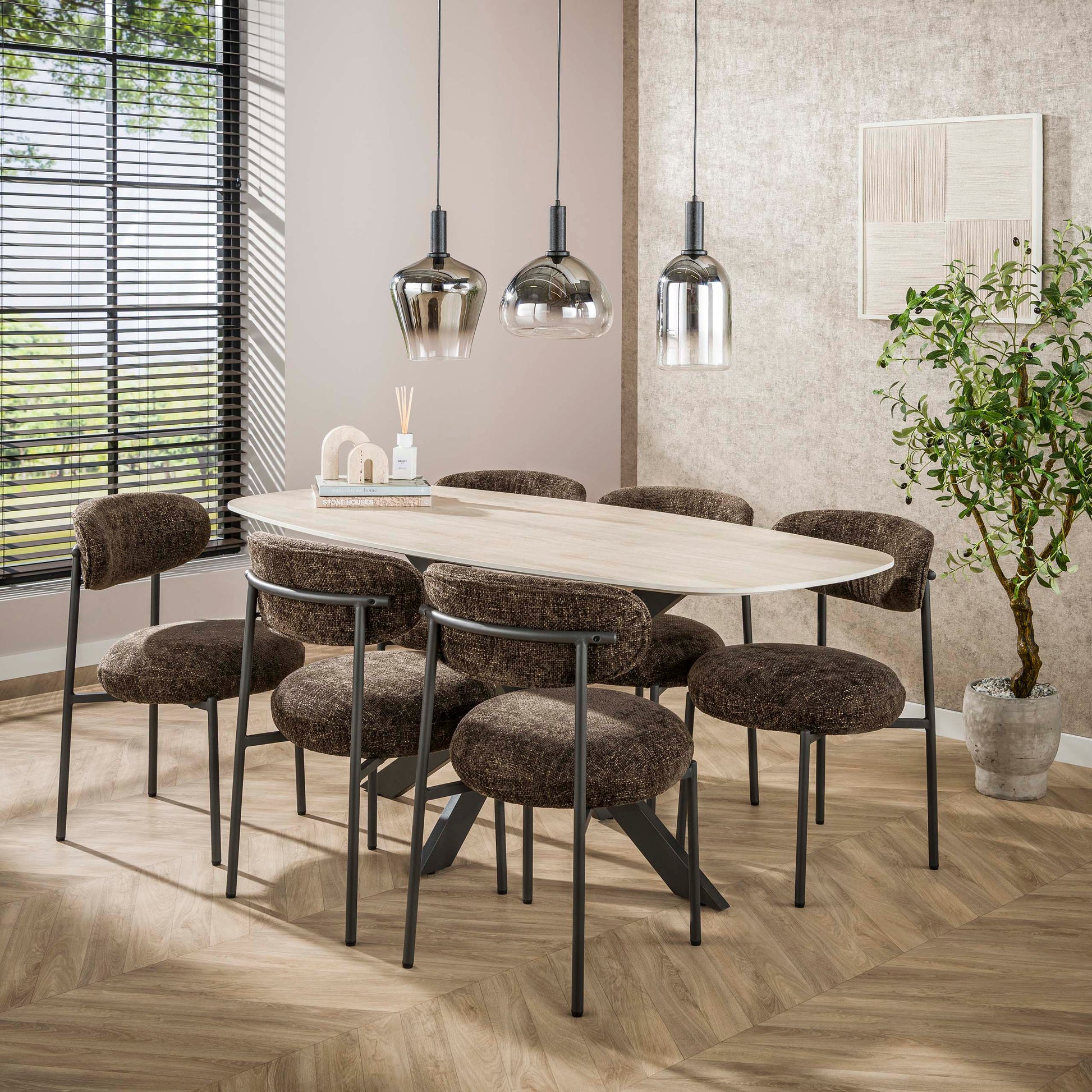 Eettafel Romano Cross deens ovaal 180cm / 3D keramiek travertin – afbeelding 1