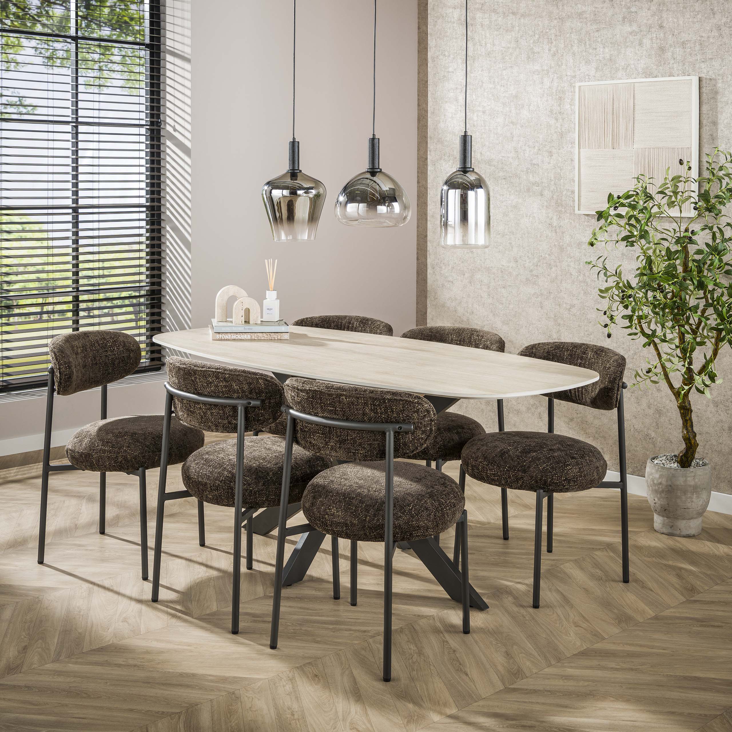 Eettafel Romano Cross deens ovaal 180cm / 3D keramiek travertin – afbeelding 1