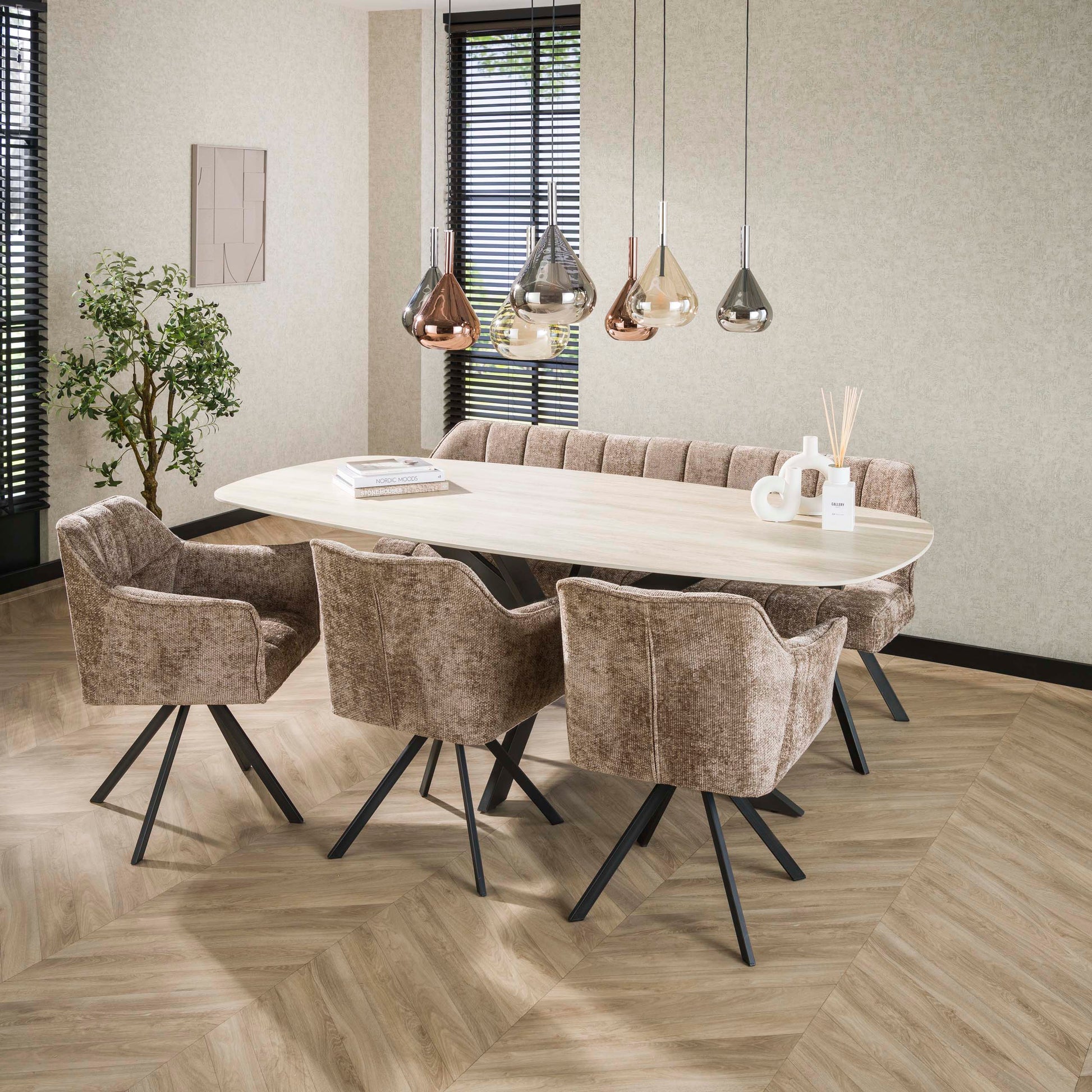 Eettafel Romano Cross deens ovaal 215cm / 3D keramiek travertin – afbeelding 1