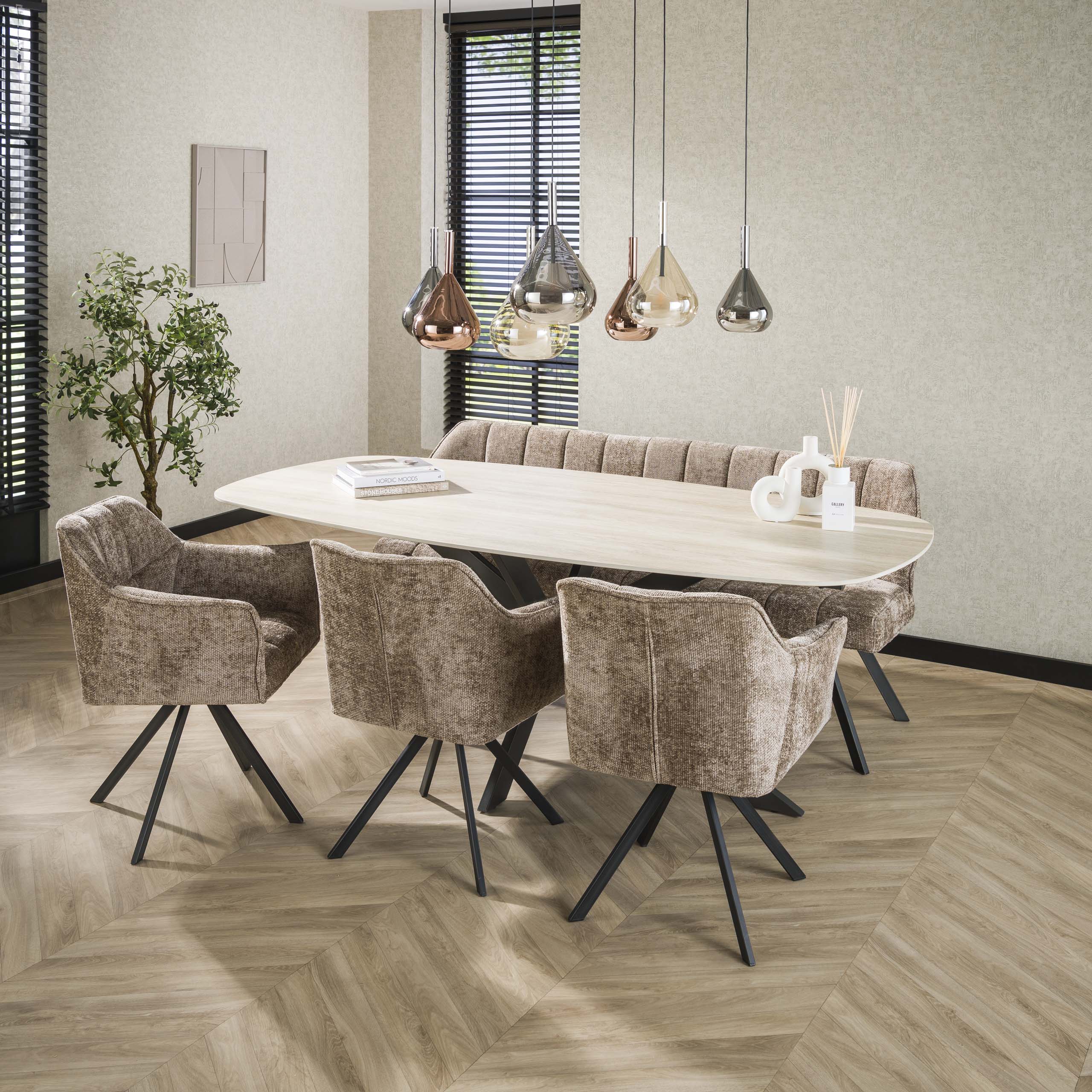 Eettafel Romano Cross deens ovaal 215cm / 3D keramiek travertin – afbeelding 1