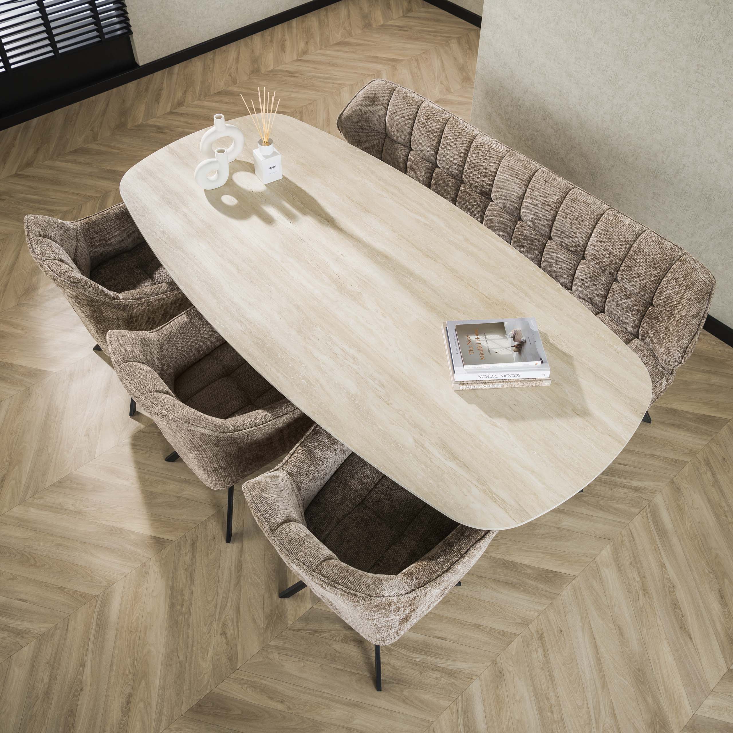 Eettafel Romano Cross deens ovaal 215cm / 3D keramiek travertin – afbeelding 3