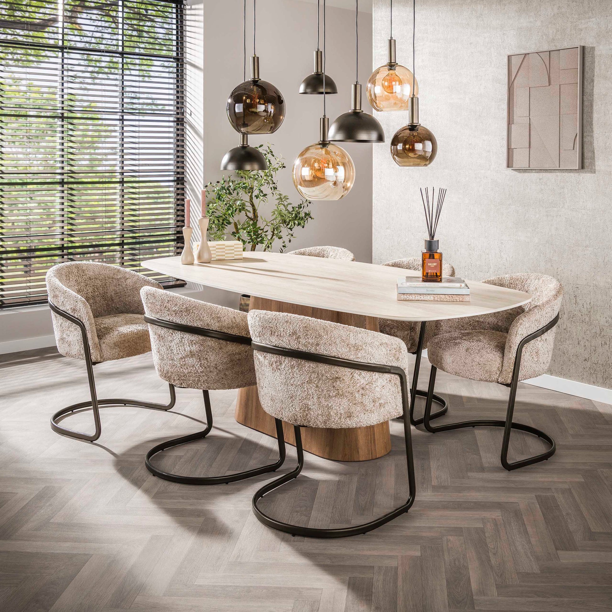 Eettafel Romano Centro deens ovaal 215cm / 3D keramiek travertin – afbeelding 1