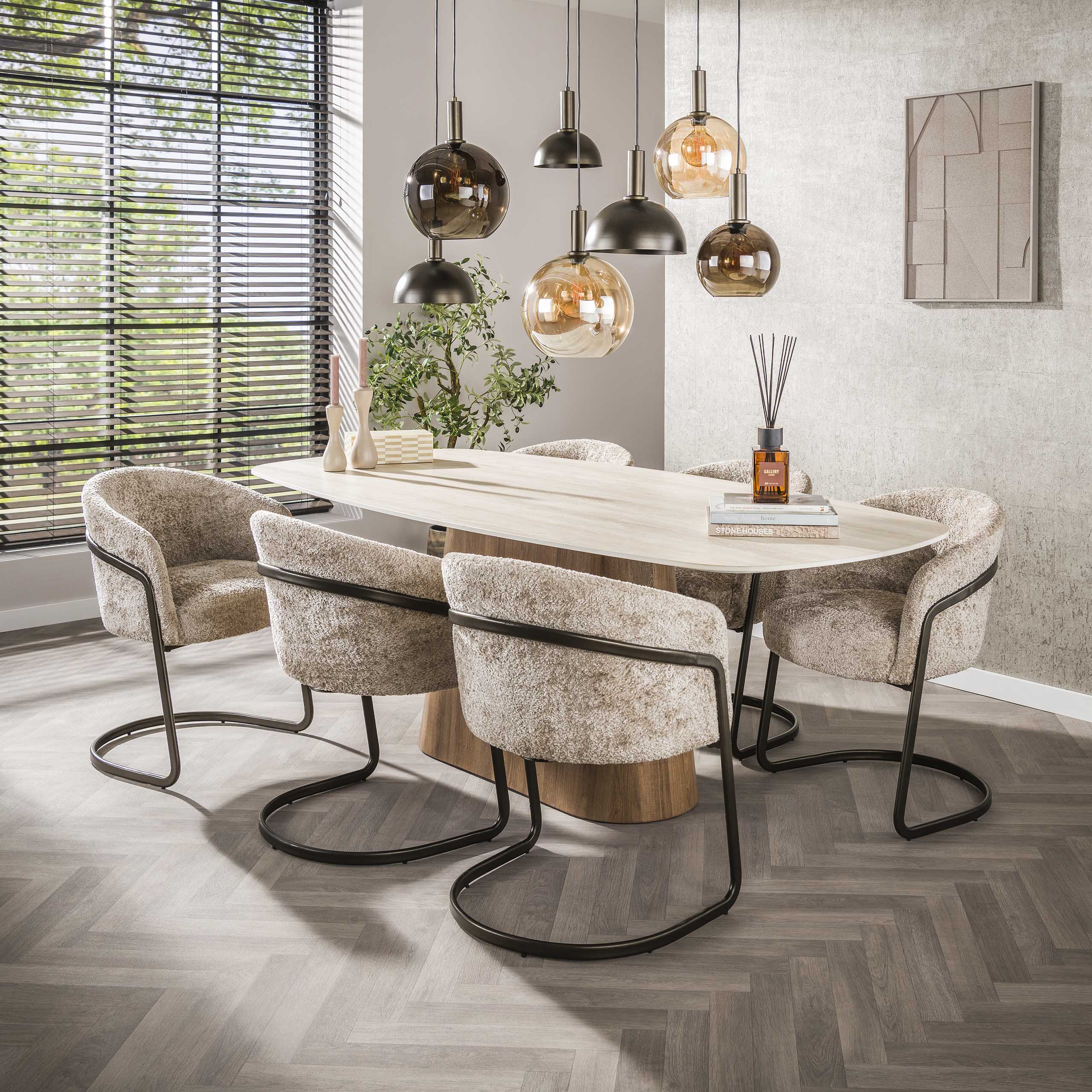 Eettafel Romano Centro deens ovaal 215cm / 3D keramiek travertin – afbeelding 1