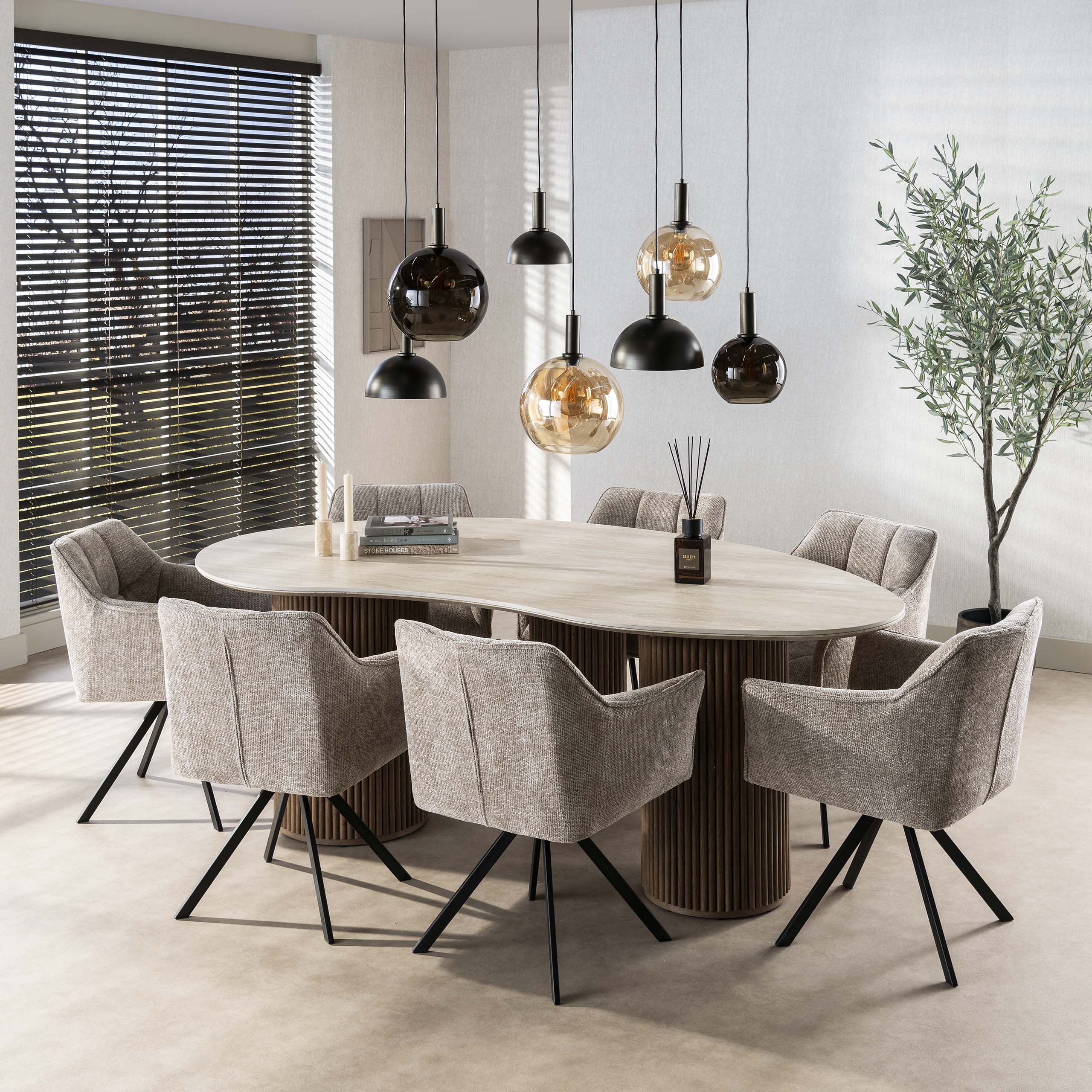 Eettafel Romano niervormig 215cm / 3D keramiek travertin – afbeelding 1