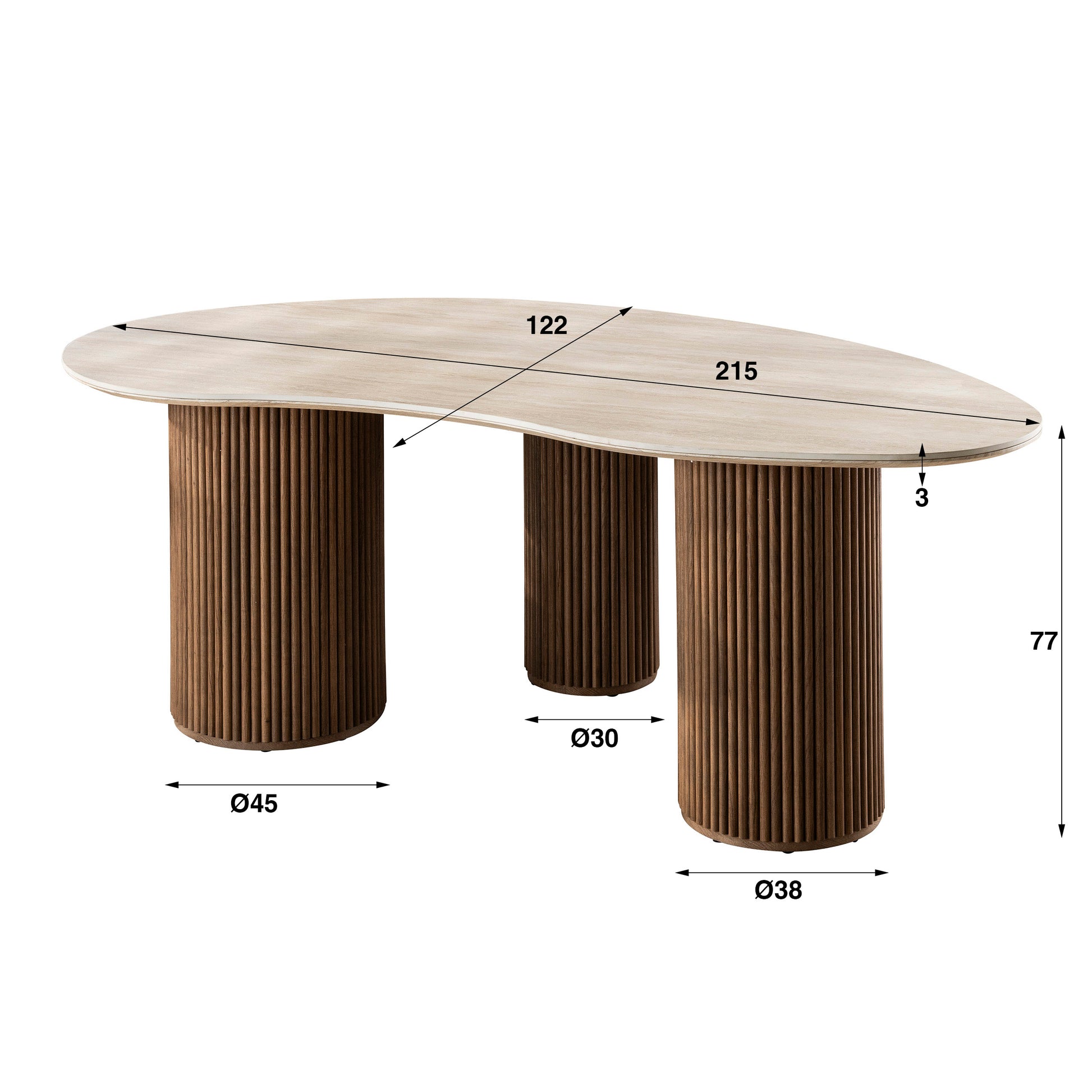 Eettafel Romano niervormig 215cm / 3D keramiek travertin – afbeelding 7