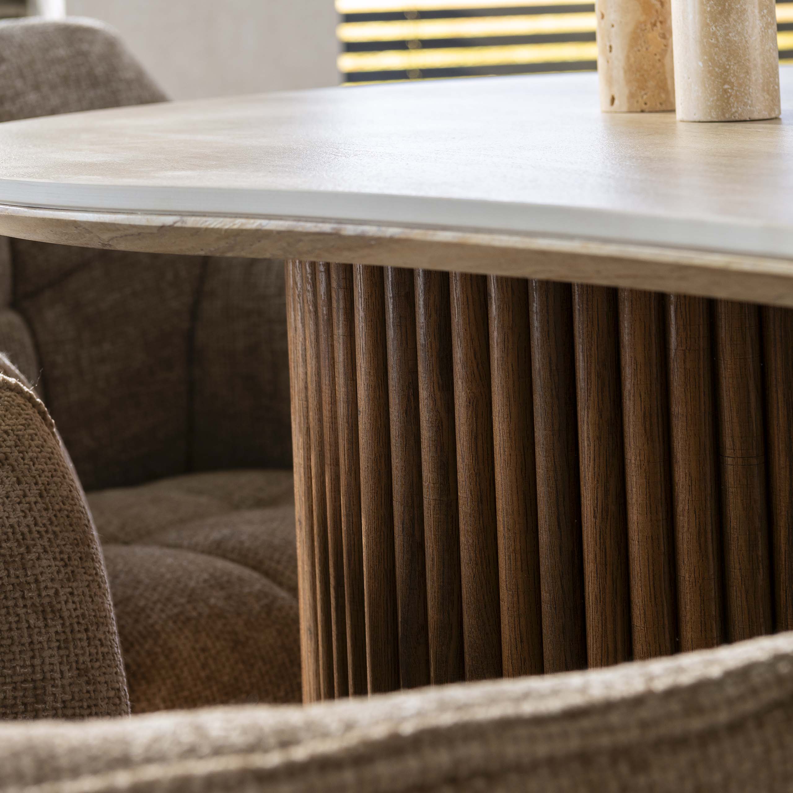 Eettafel Romano niervormig 215cm / 3D keramiek travertin – afbeelding 3