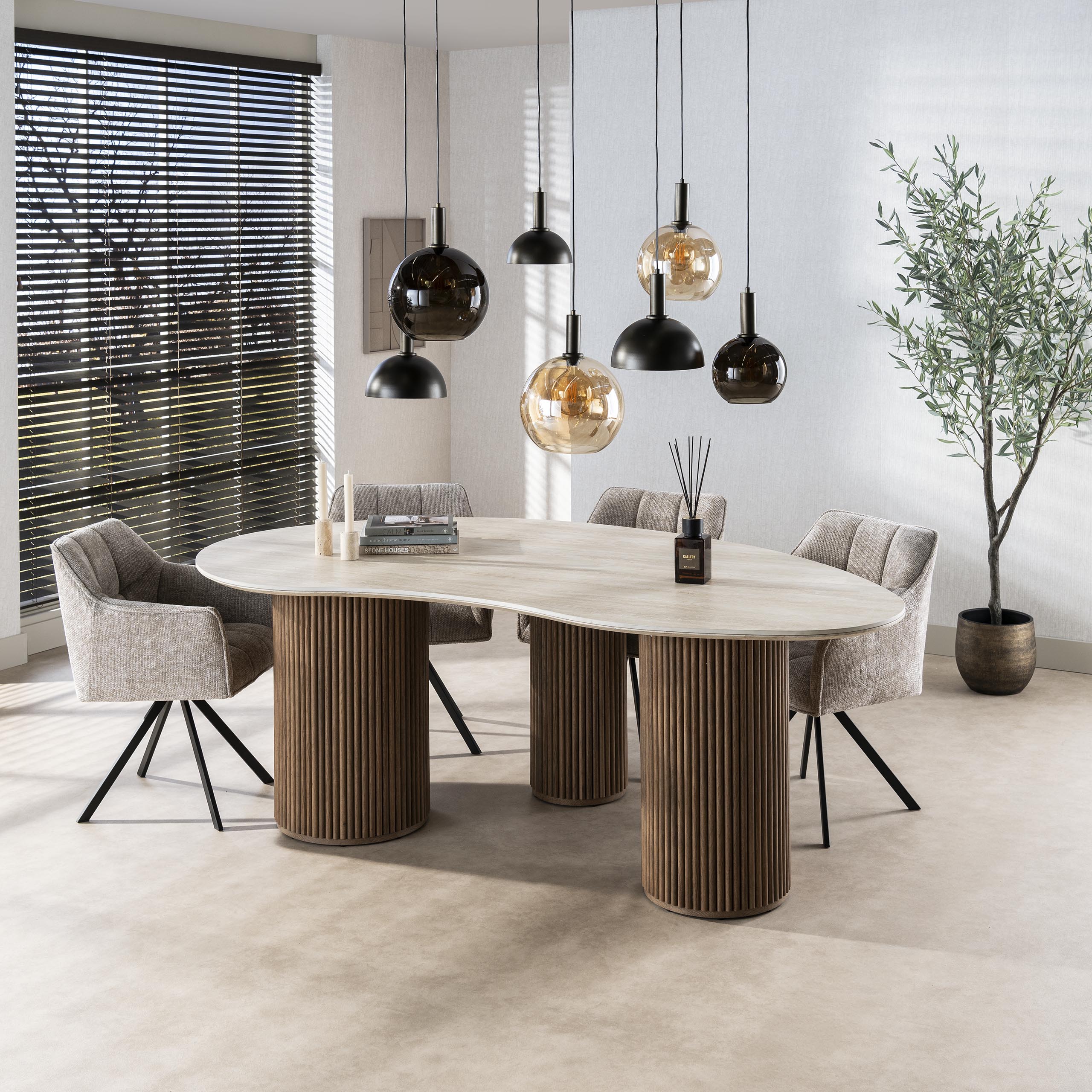 Eettafel Romano niervormig 215cm / 3D keramiek travertin – afbeelding 5