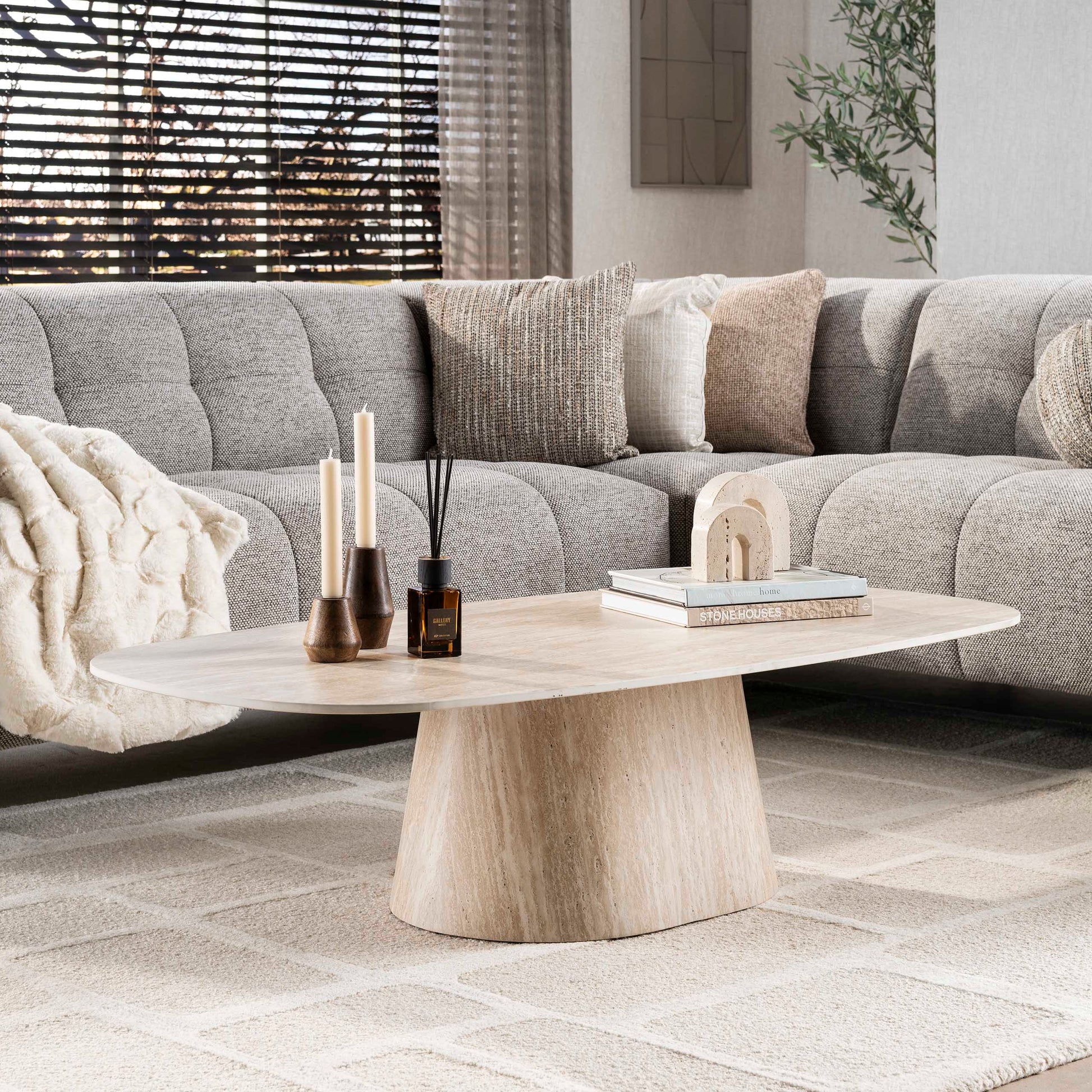 Salontafel Centro 135cm / 3D keramiek travertin – afbeelding 1