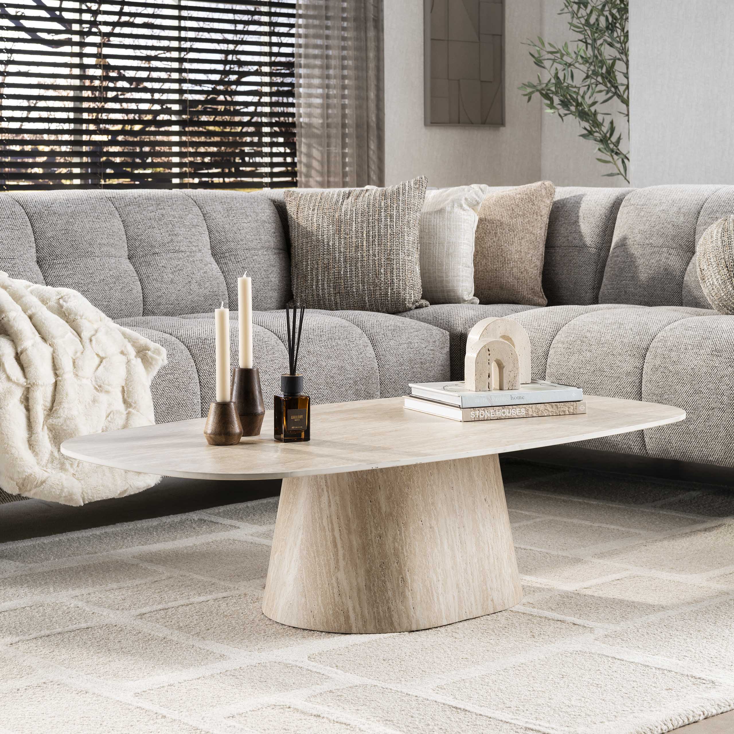 Salontafel Centro 135cm / 3D keramiek travertin – afbeelding 1