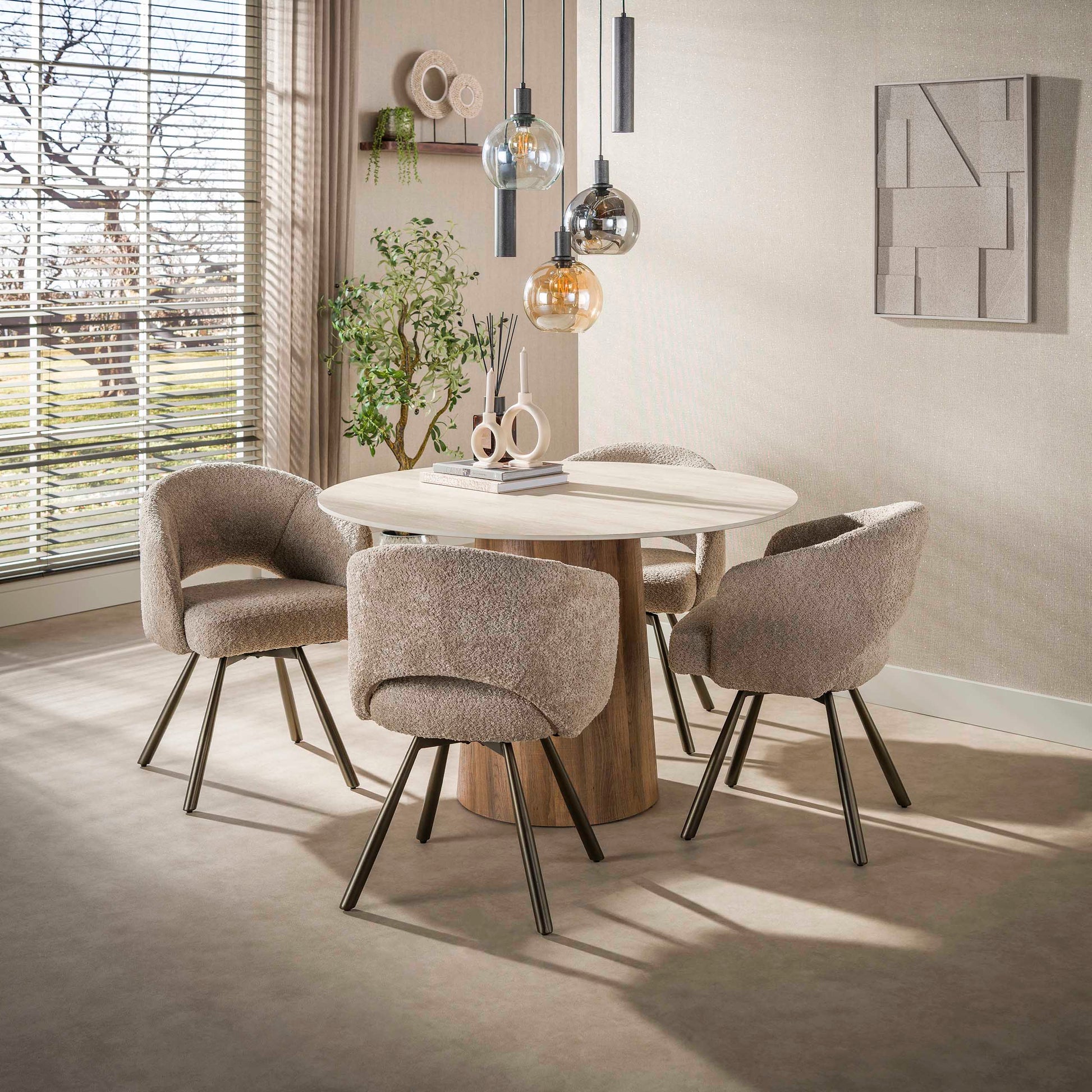 Eettafel Romano Centro rond Ø120cm / 3D keramiek travertin – afbeelding 1