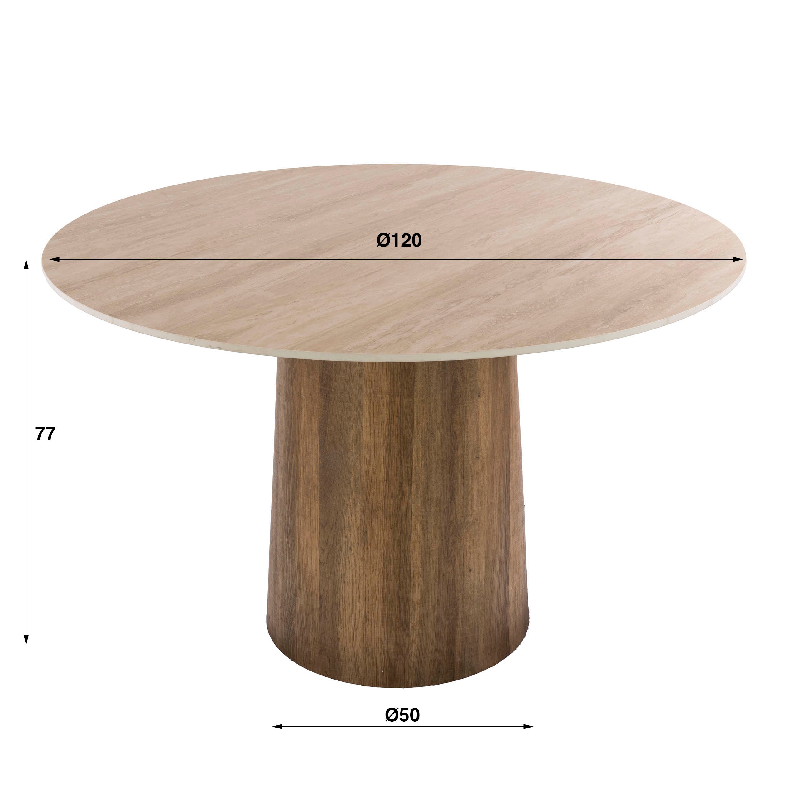 Eettafel Romano Centro rond Ø120cm / 3D keramiek travertin – afbeelding 5