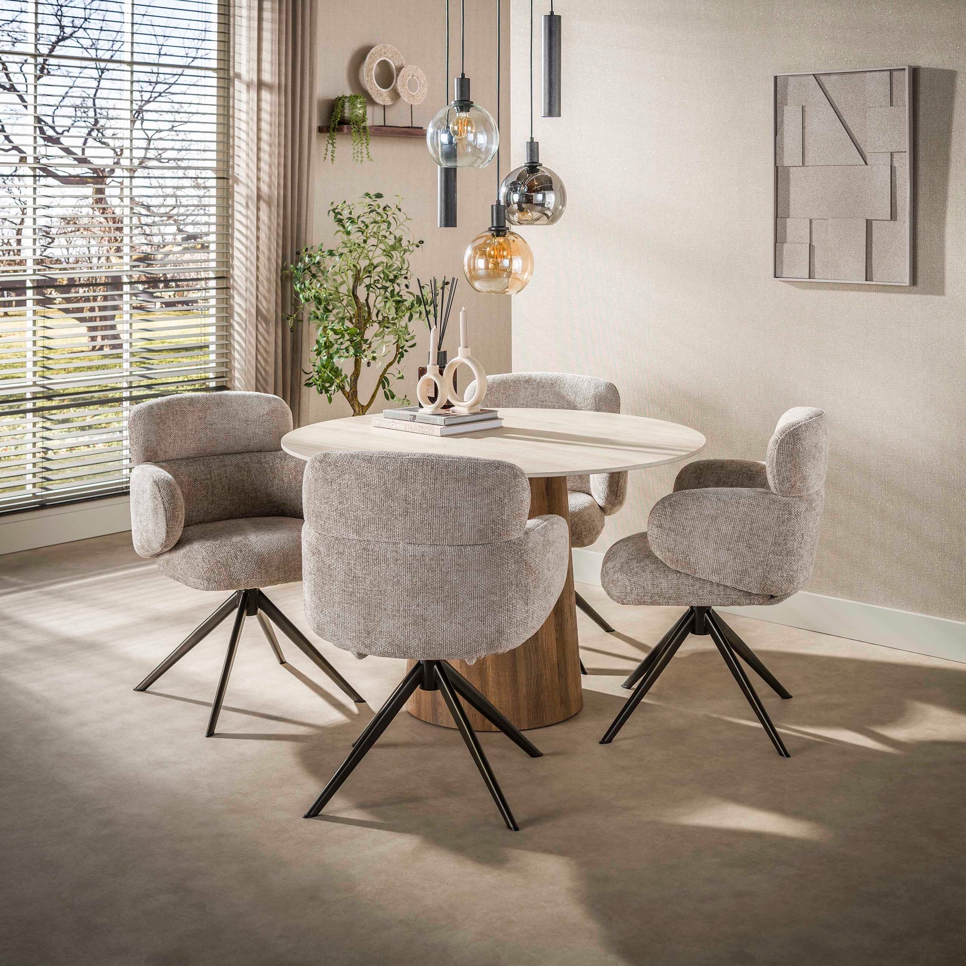 Eettafel Romano Centro rond Ø120cm / 3D keramiek travertin – afbeelding 2