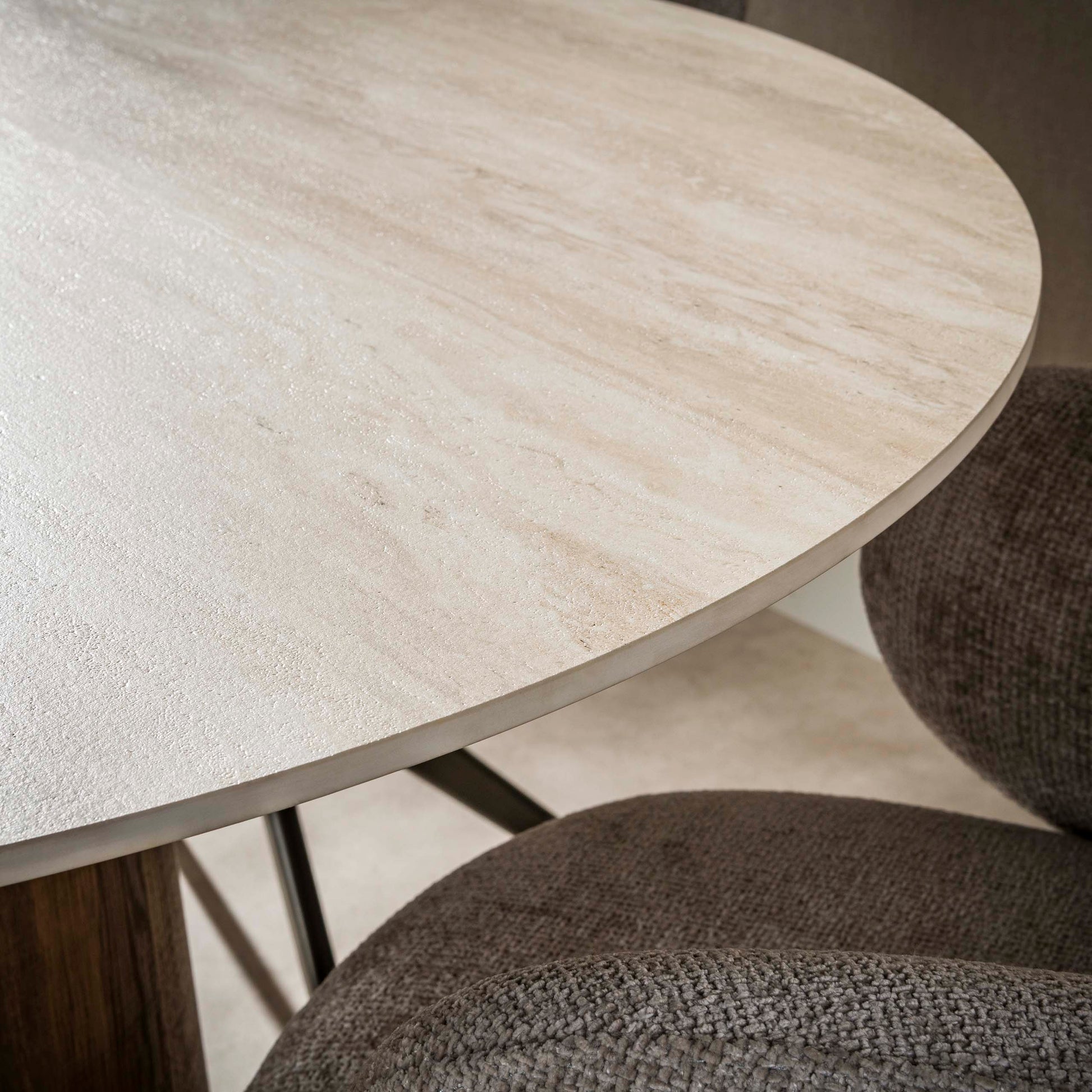 Eettafel Romano Centro rond Ø120cm / 3D keramiek travertin – afbeelding 3