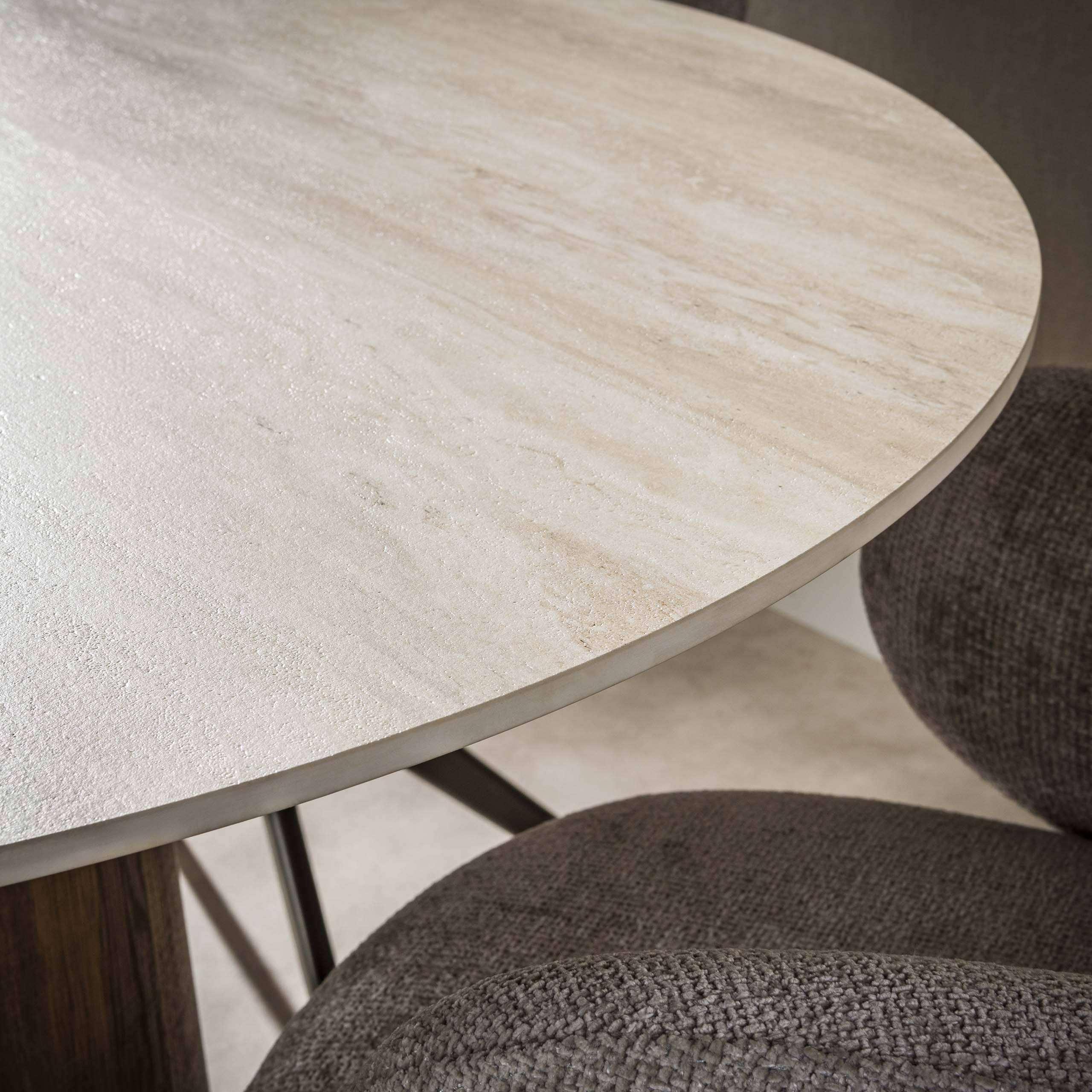 Eettafel Romano Centro rond Ø120cm / 3D keramiek travertin – afbeelding 3