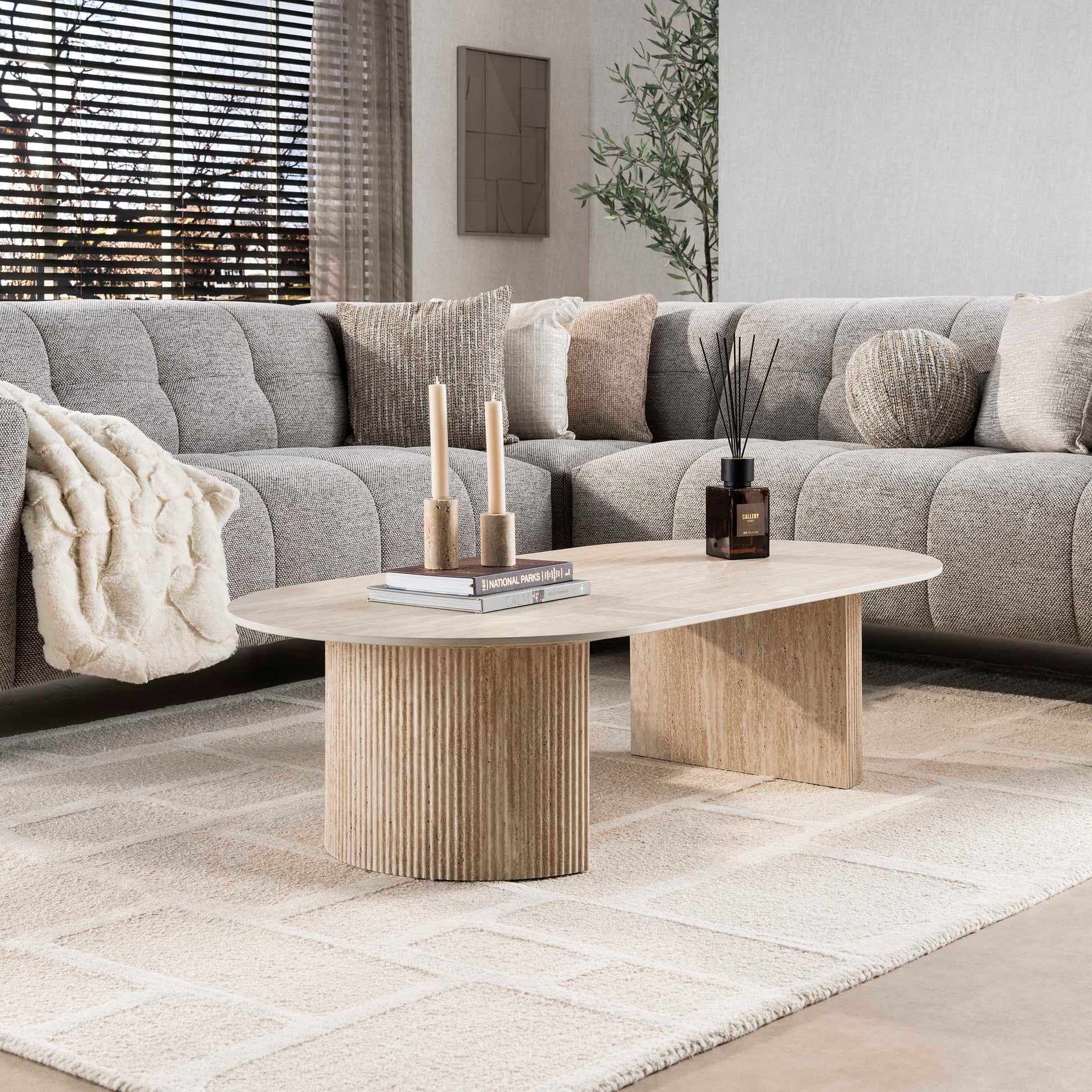 Salontafel Romano Arch 135cm / 3D keramiek travertin – afbeelding 1