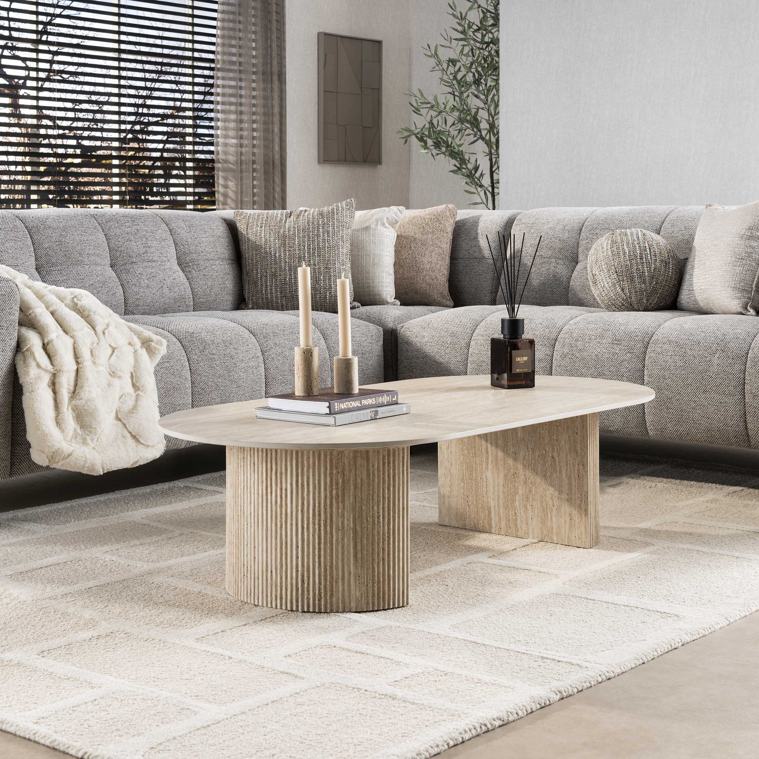Salontafel Romano Arch 135cm / 3D keramiek travertin – afbeelding 1