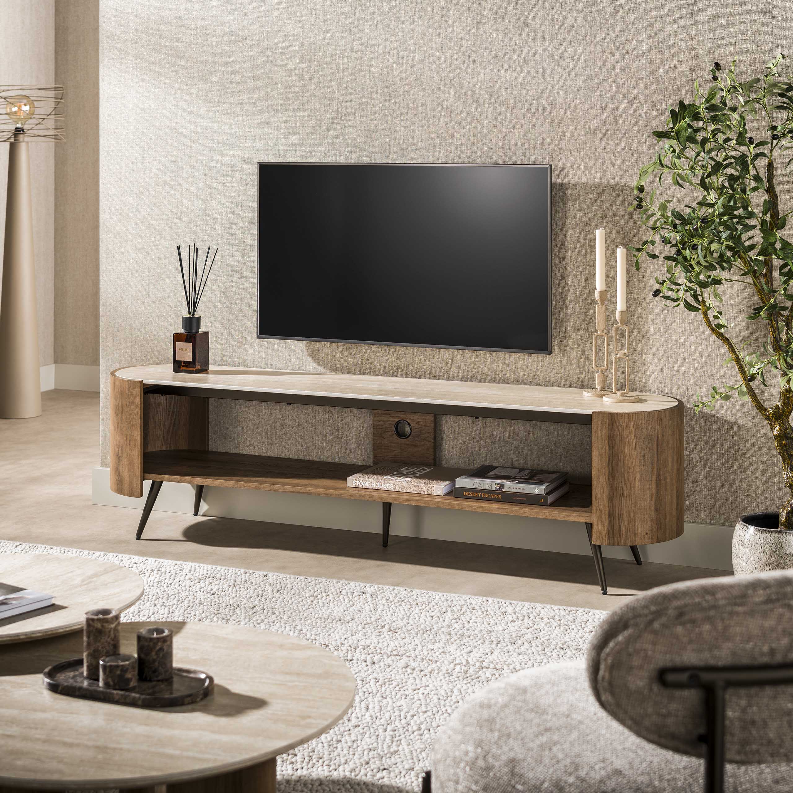 TV-meubel Arcus 180cm / Keramiek travertin – afbeelding 1