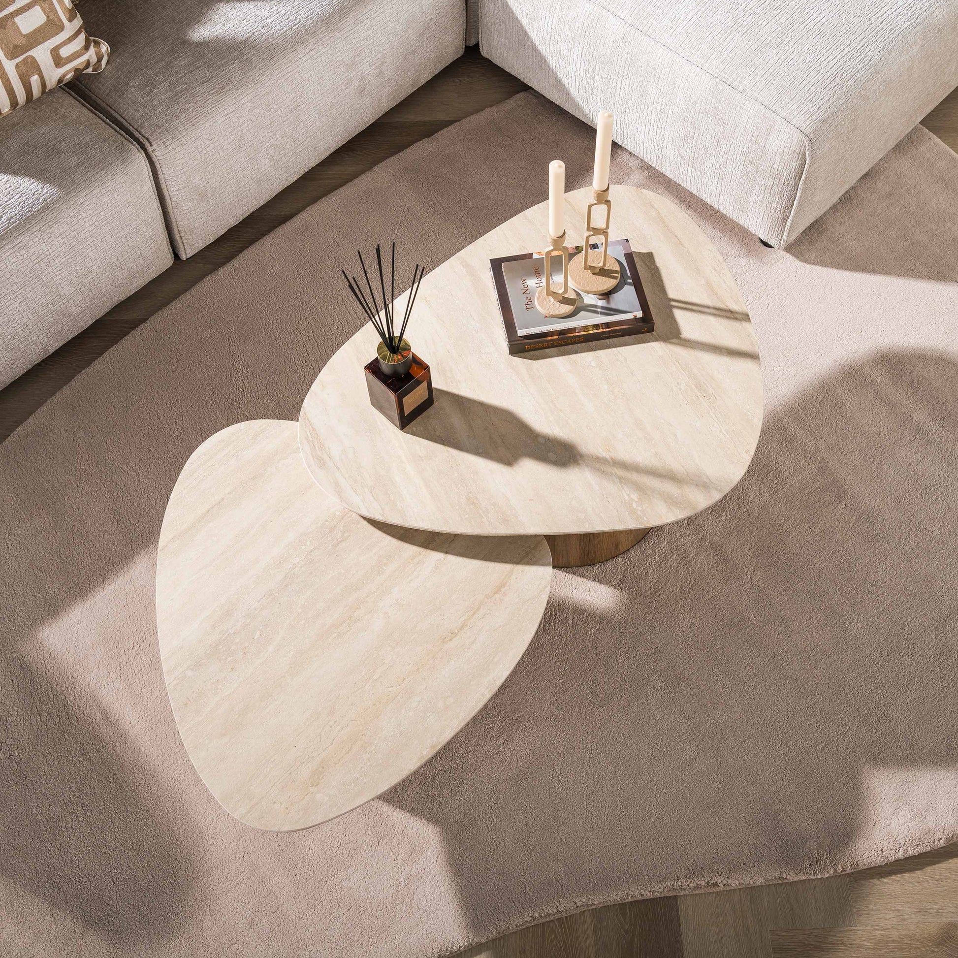 Salontafel Romano driehoekig set van 2 / 3D keramiek travertin – afbeelding 2