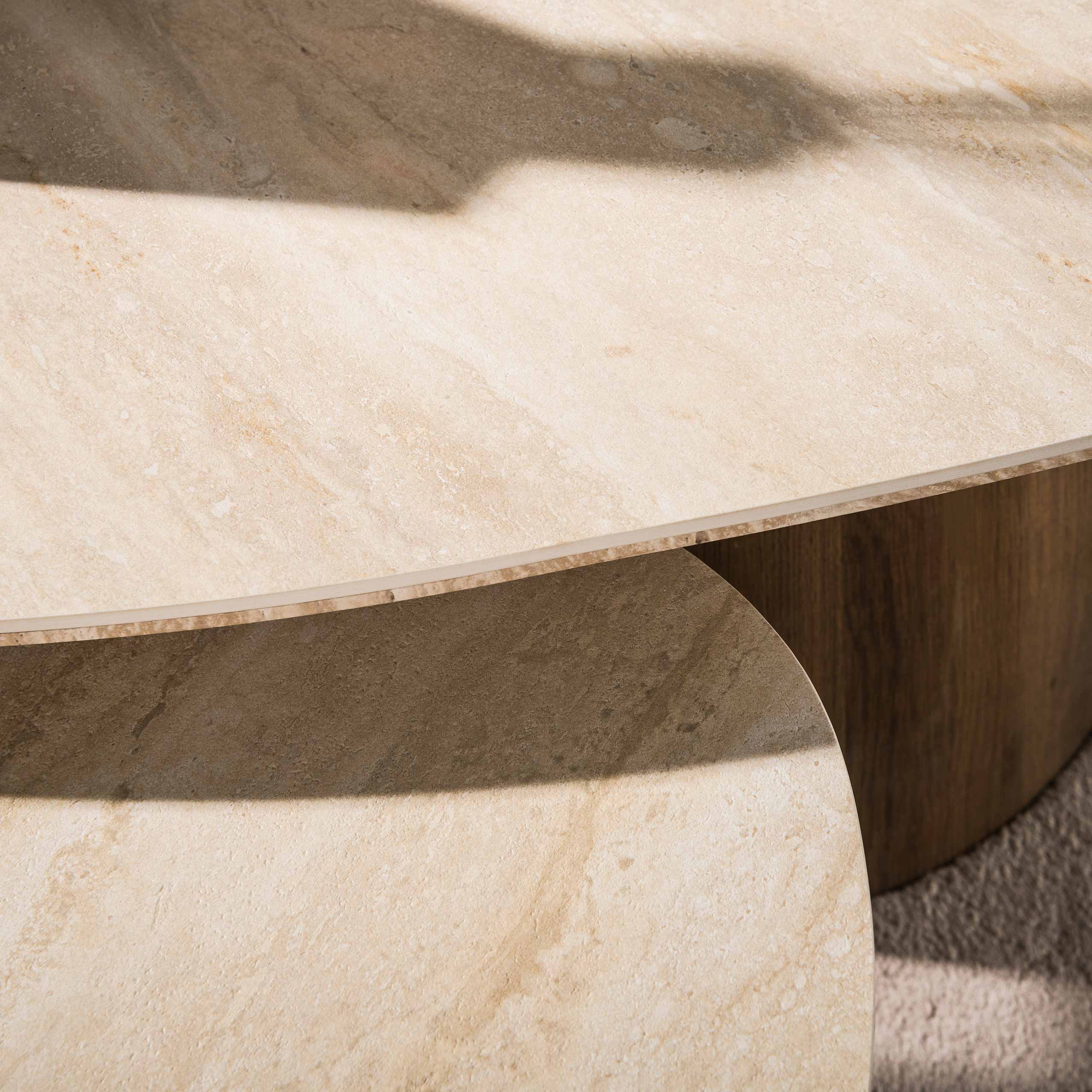 Salontafel Romano driehoekig set van 2 / 3D keramiek travertin – afbeelding 3