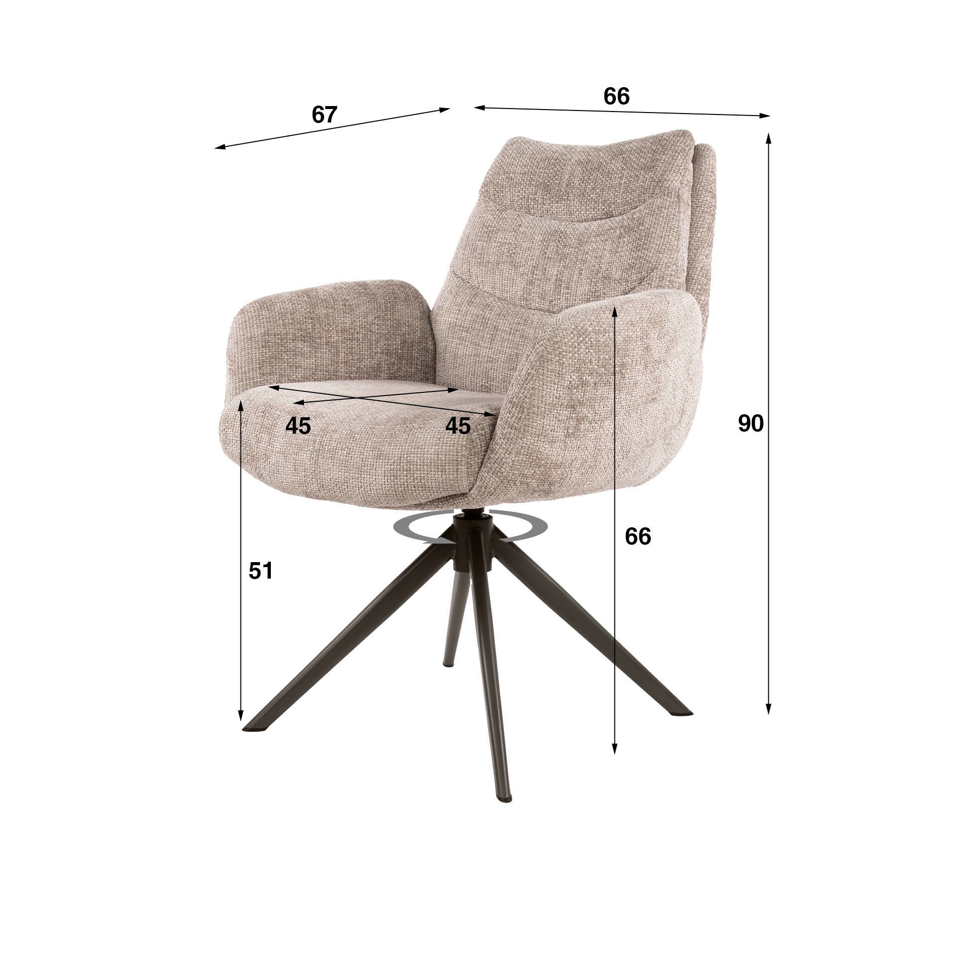 Armstoel Lounge draaibaar verpakt per 2 / Hoven zand-bruin – afbeelding 8