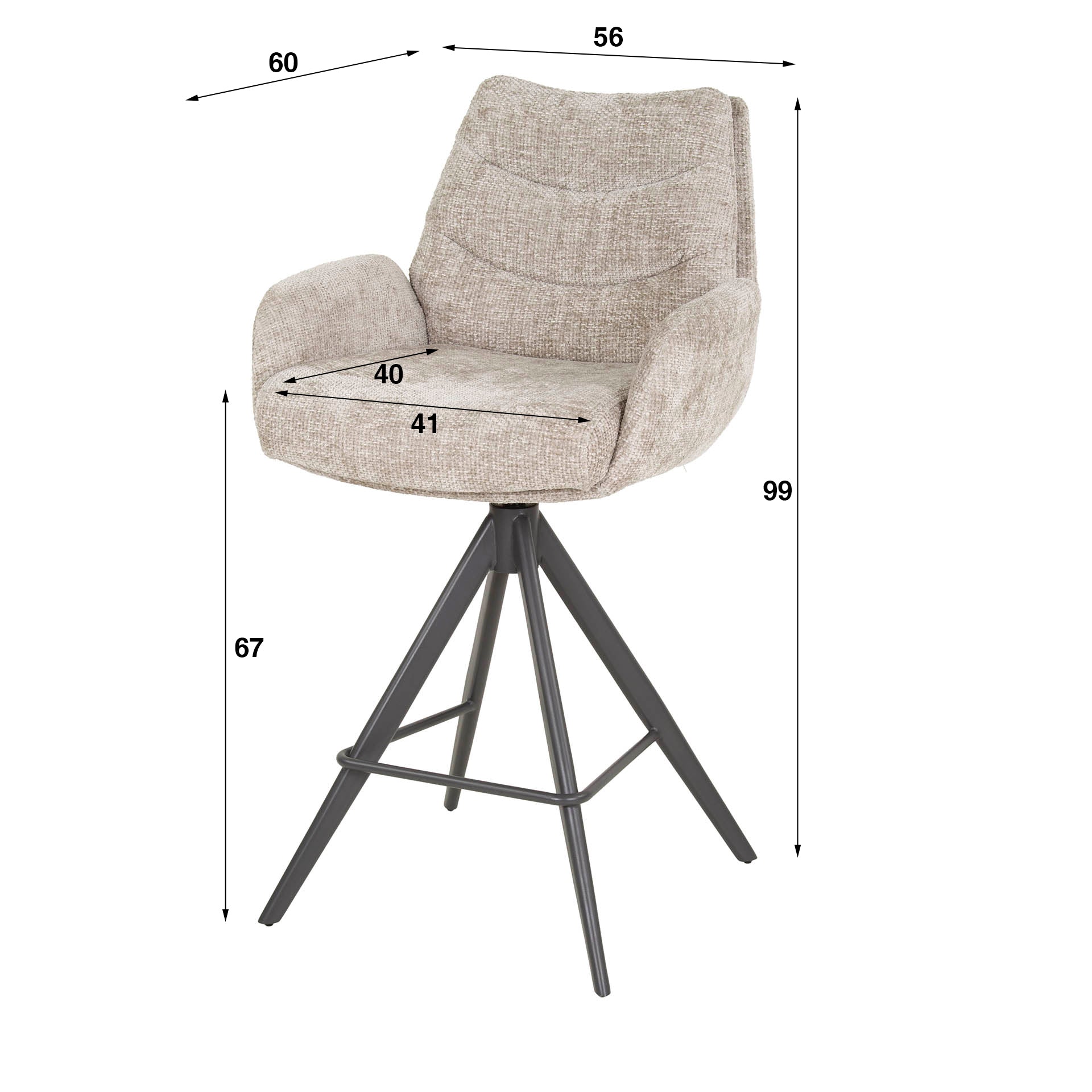 Barstoel Lounge draaibaar verpakt per 2 / Hoven zand – afbeelding 4