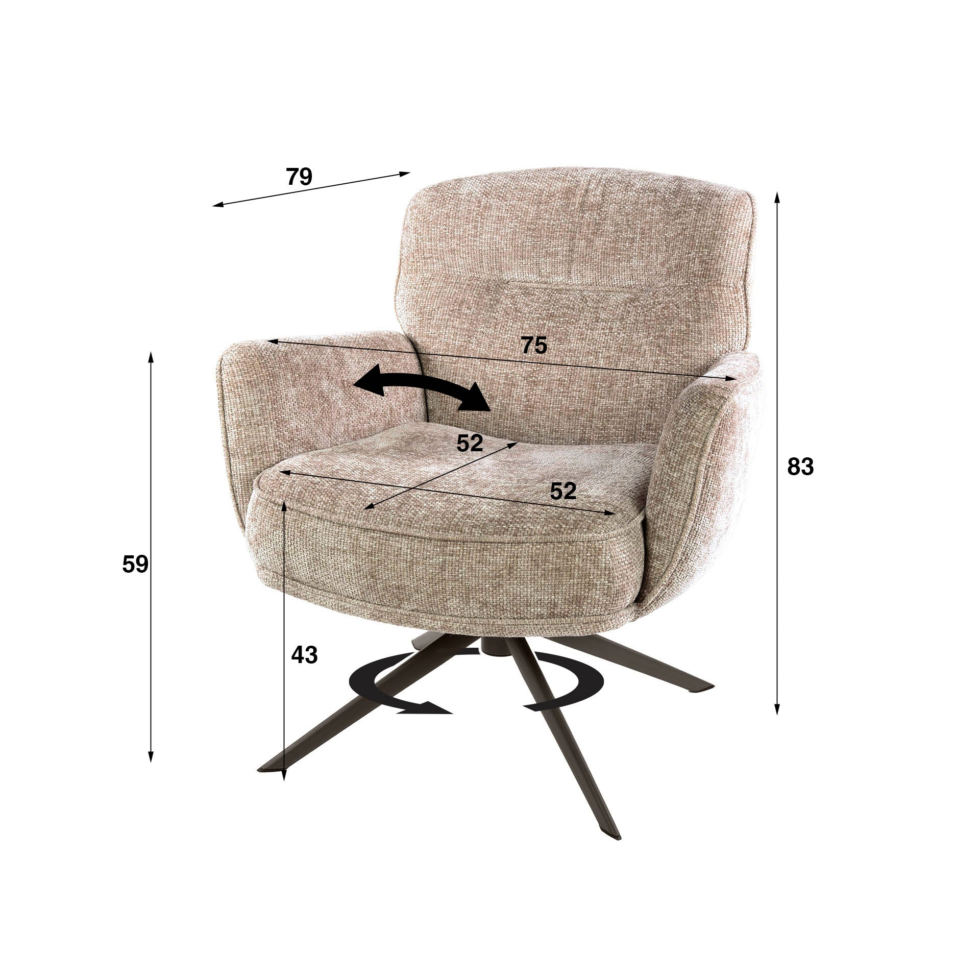 Fauteuil Forza draaibaar / Hoven zand-bruin – afbeelding 7