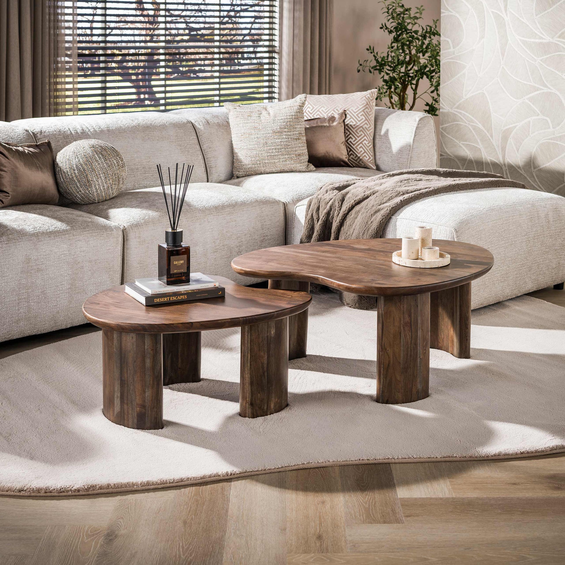 Salontafel Mova set van 2 / Massief acacia bruin – afbeelding 1